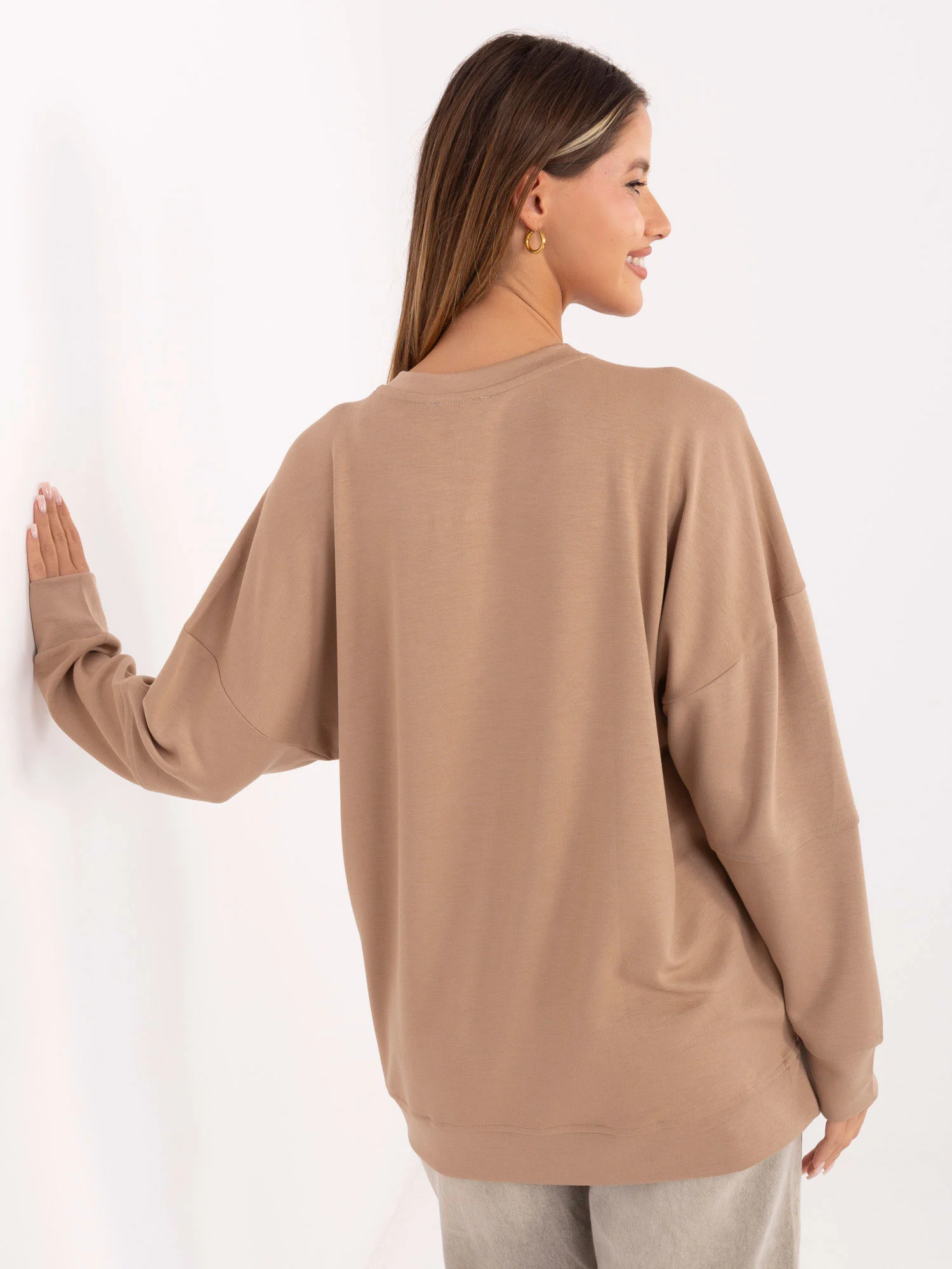 Bluza Dama Maneca lunga, Decolteu rotund, RELEVANCE, Bej Casual - imagine 3