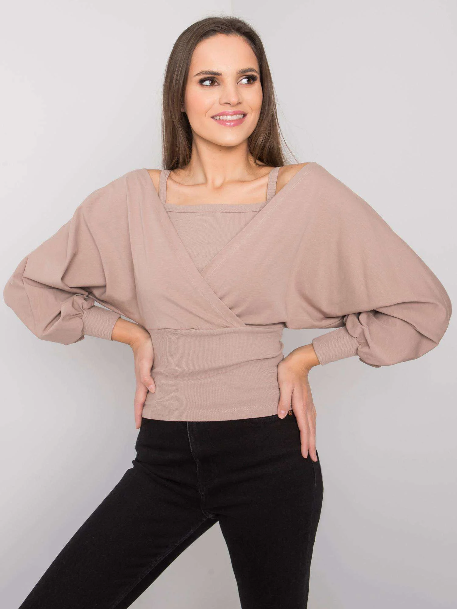 Bluza Dama Maneca lunga, Dungi, RUE PARIS, Bej Casual - imagine 4