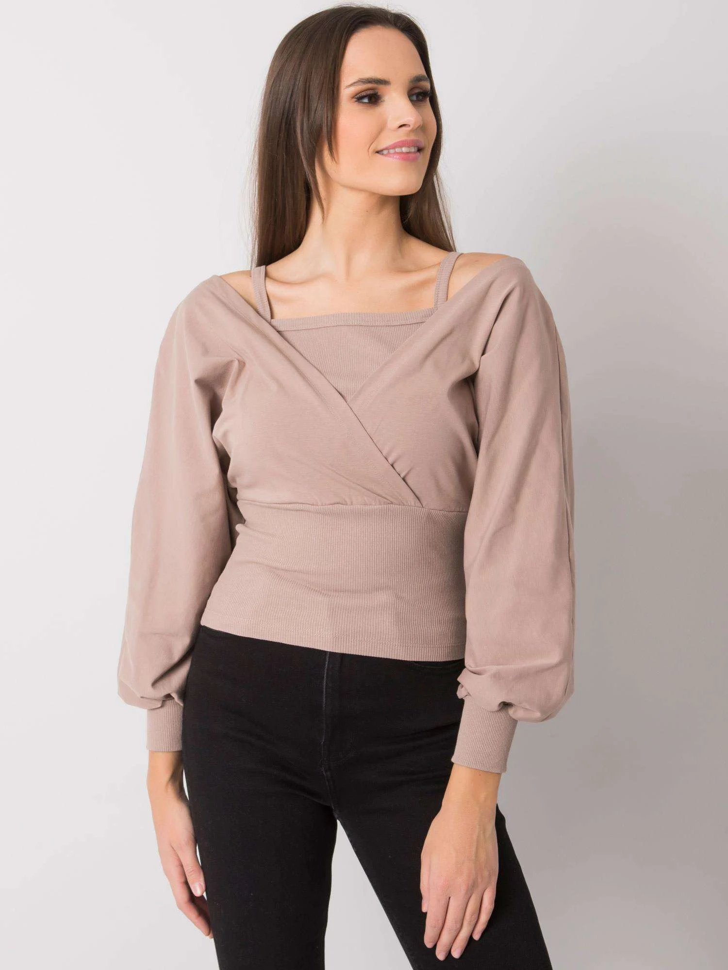 Bluza Dama Maneca lunga, Dungi, RUE PARIS, Bej Casual - imagine 5