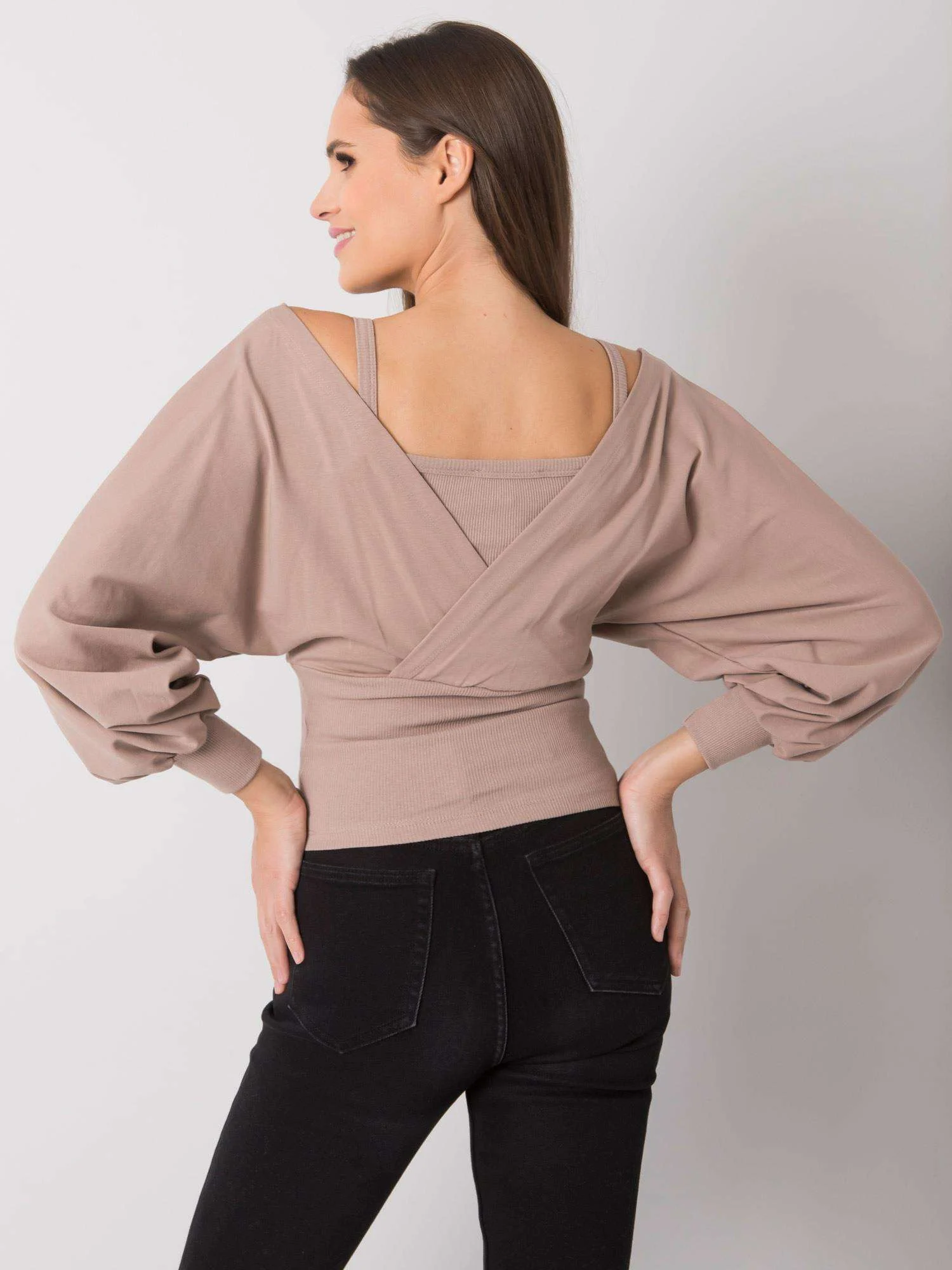 Bluza Dama Maneca lunga, Dungi, RUE PARIS, Bej Casual - imagine 3