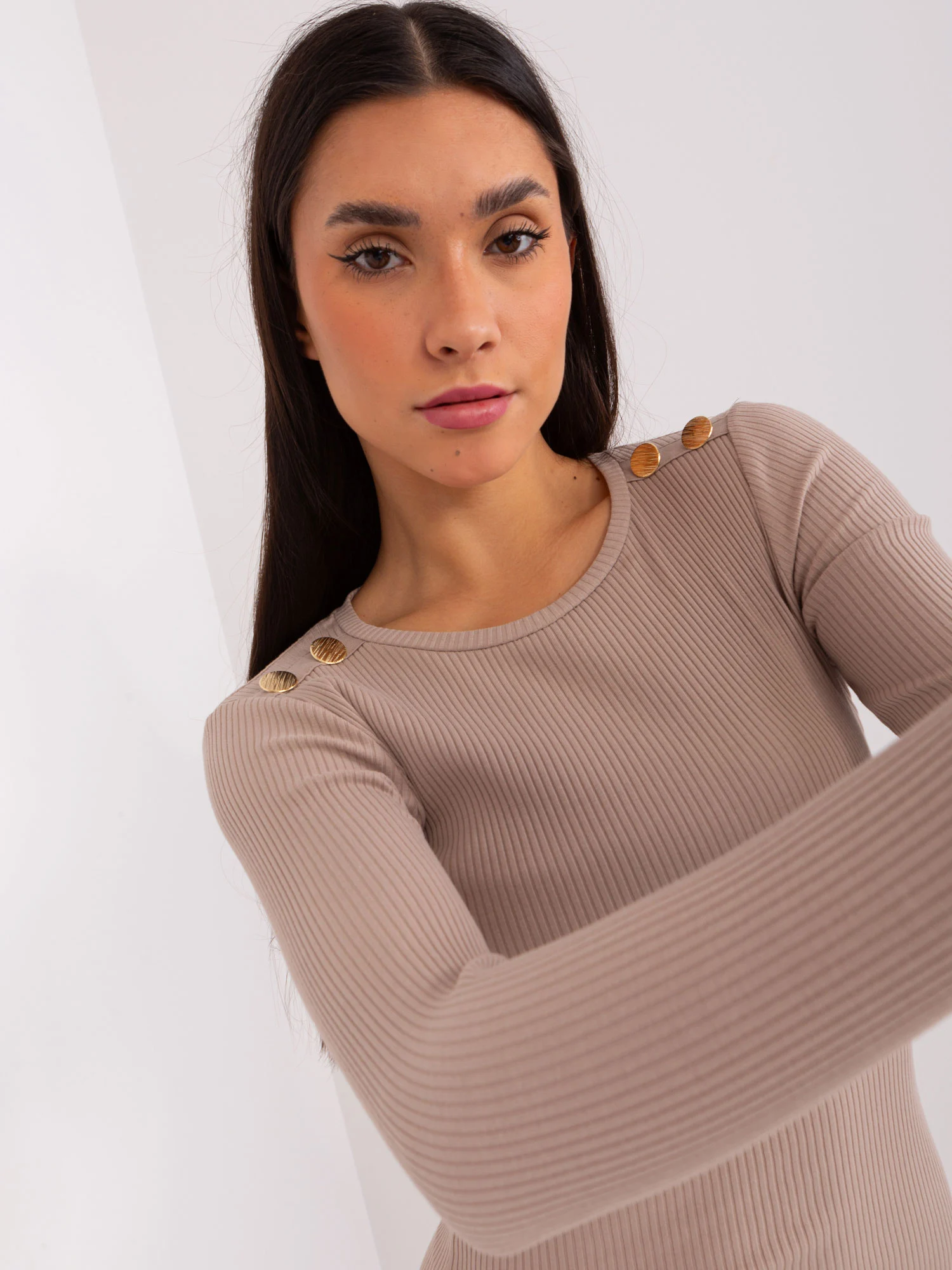 Rochie Dama Maneca lunga, Dungi, BASIC FEEL GOOD, Bej Eleganta Office - Image 6