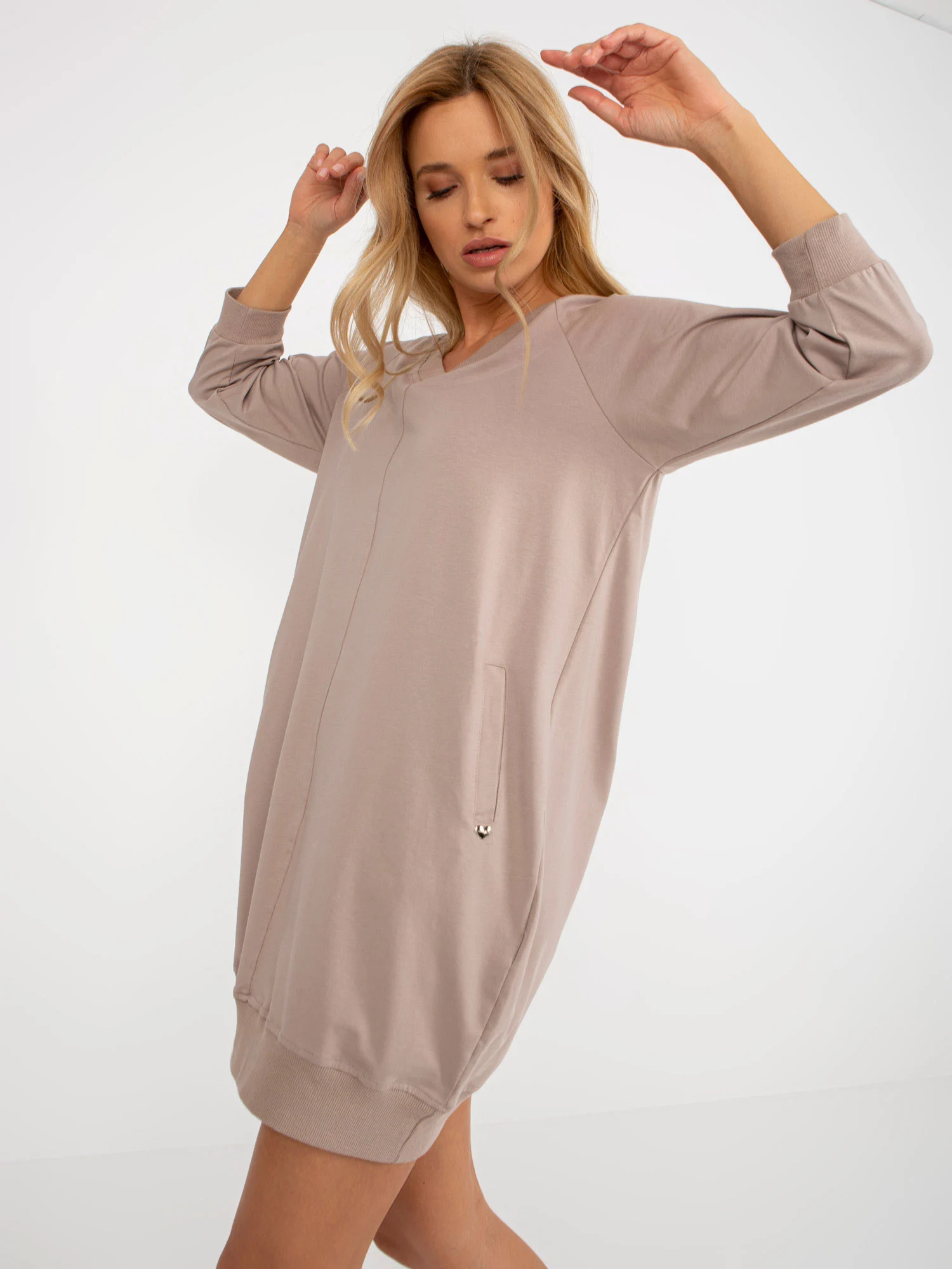 Rochie Dama Maneca 3/4, Rochie dreapta, BASIC FEEL GOOD, Bej - Image 4