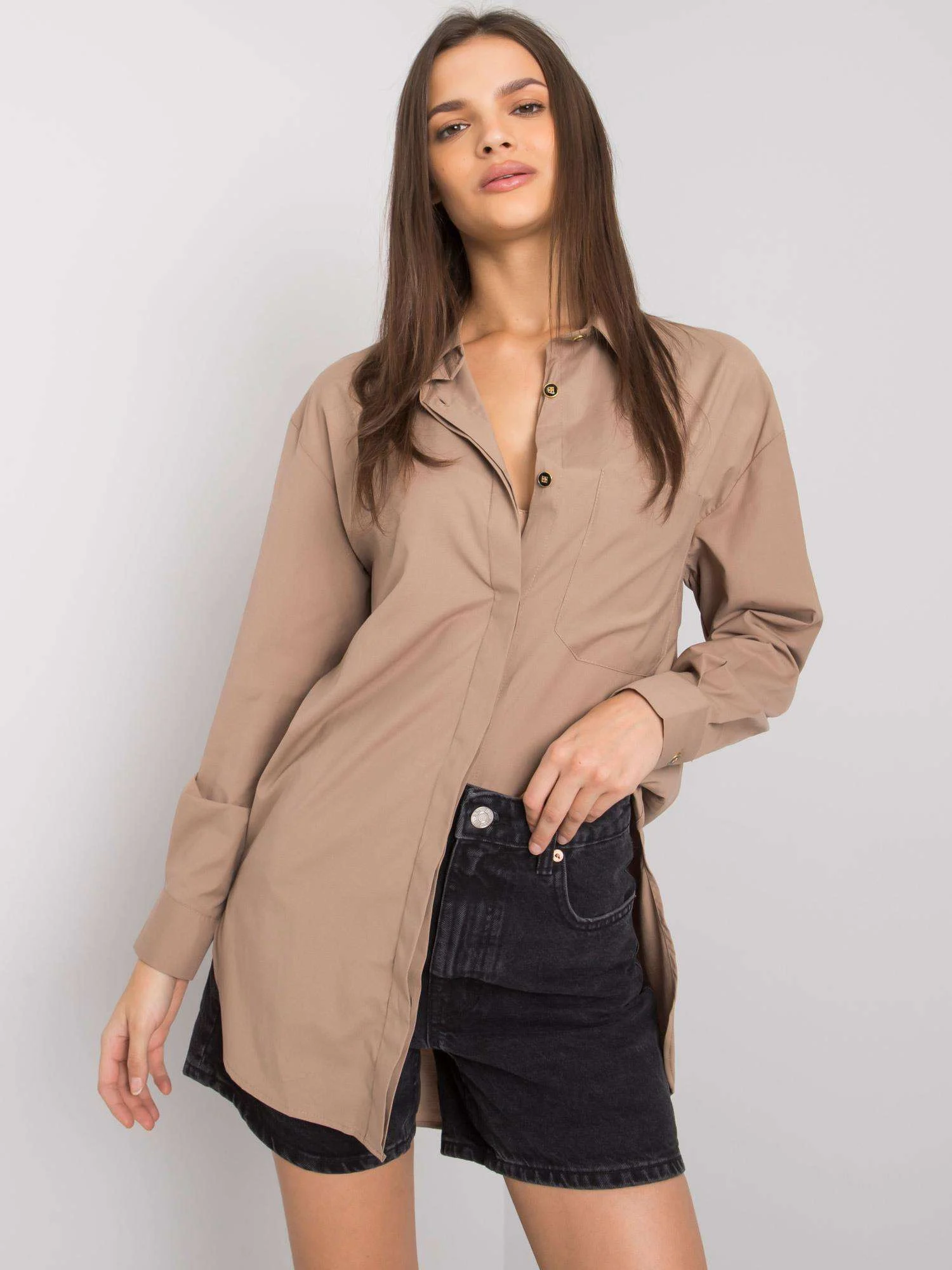 Camasa Dama Maneca lunga, Decolteu cu guler, ex moda, Bej Eleganta Office - imagine 4
