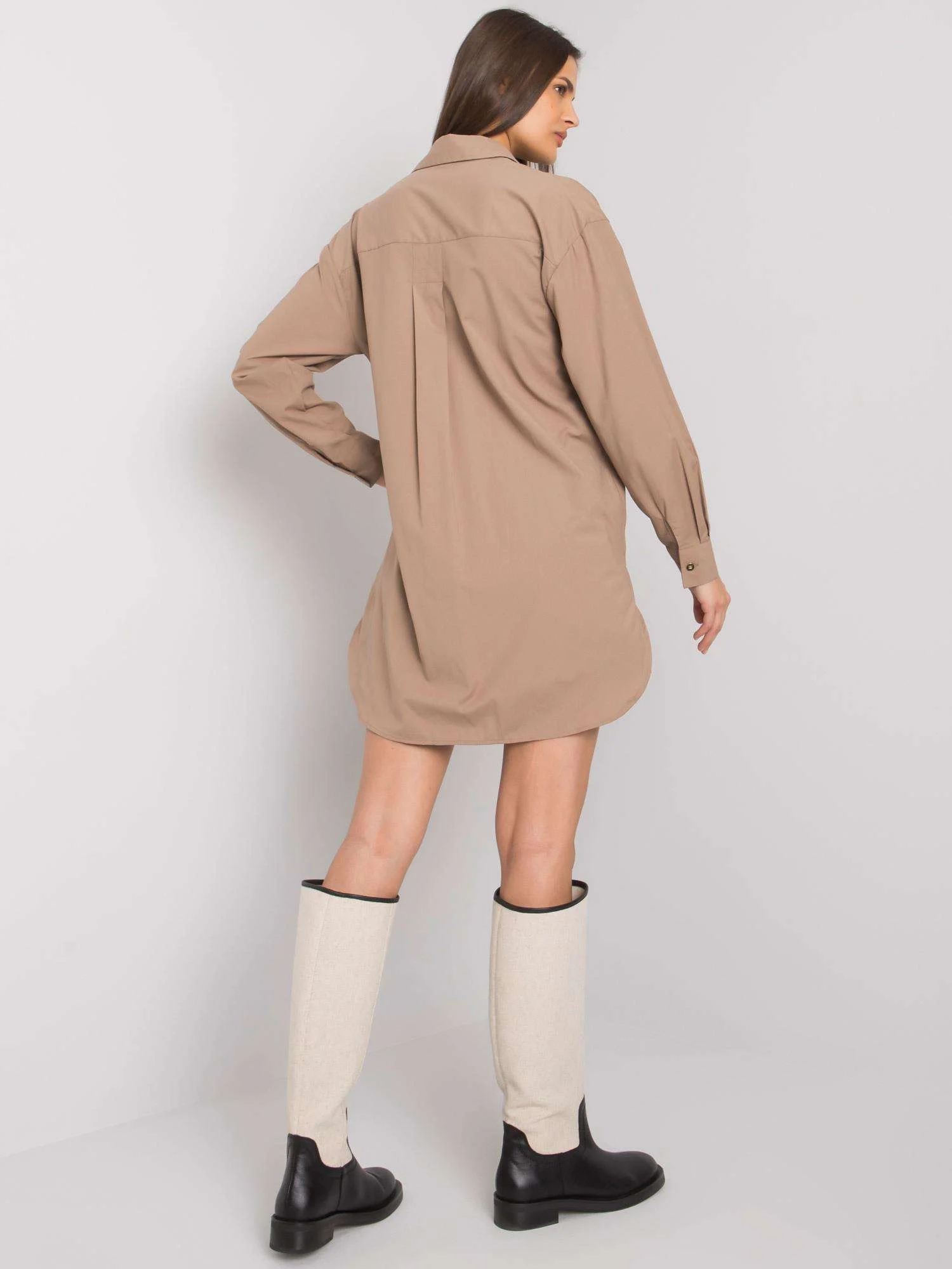 Camasa Dama Maneca lunga, Decolteu cu guler, ex moda, Bej Eleganta Office - imagine 2