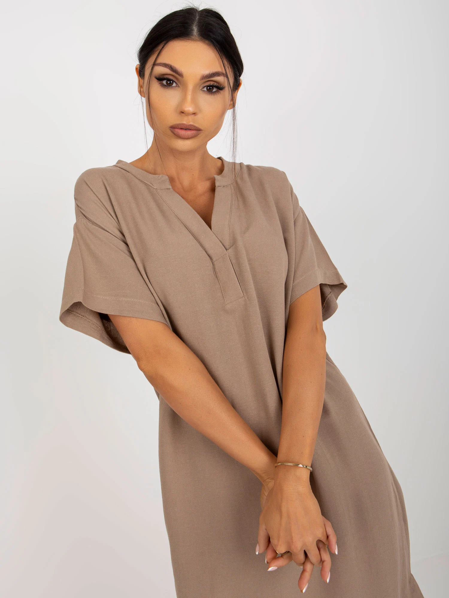 Rochie Dama Midi, Oversize, Och Bella, Bej de Vara - Image 4