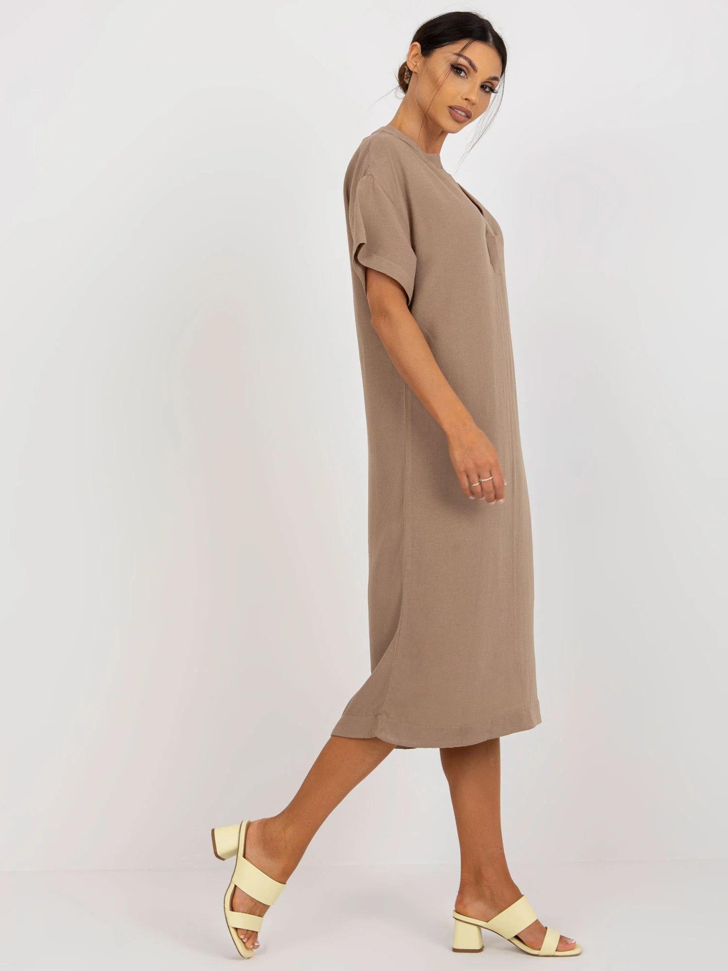 Rochie Dama Midi, Oversize, Och Bella, Bej de Vara - Image 2