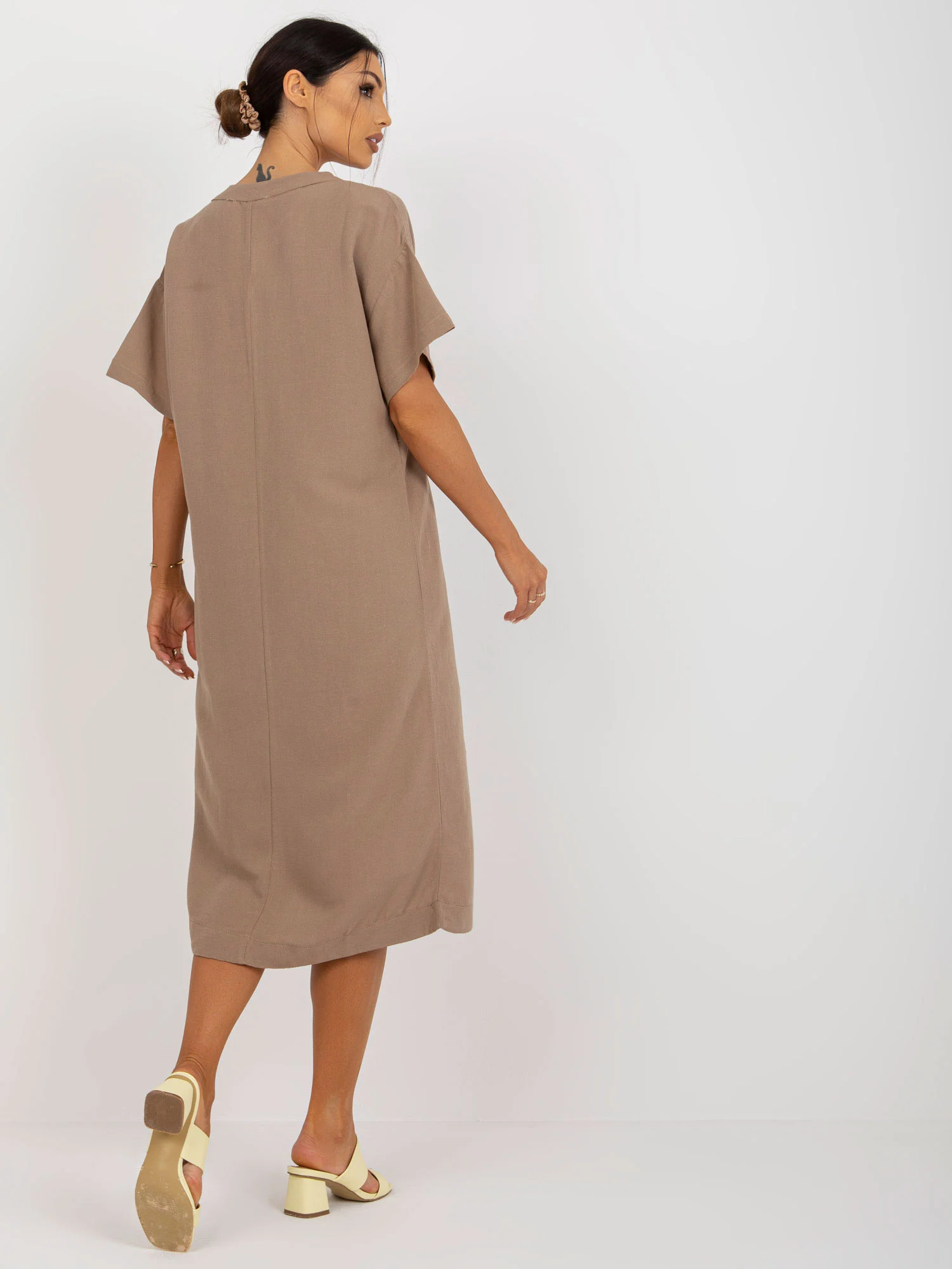 Rochie Dama Midi, Oversize, Och Bella, Bej de Vara - Image 3