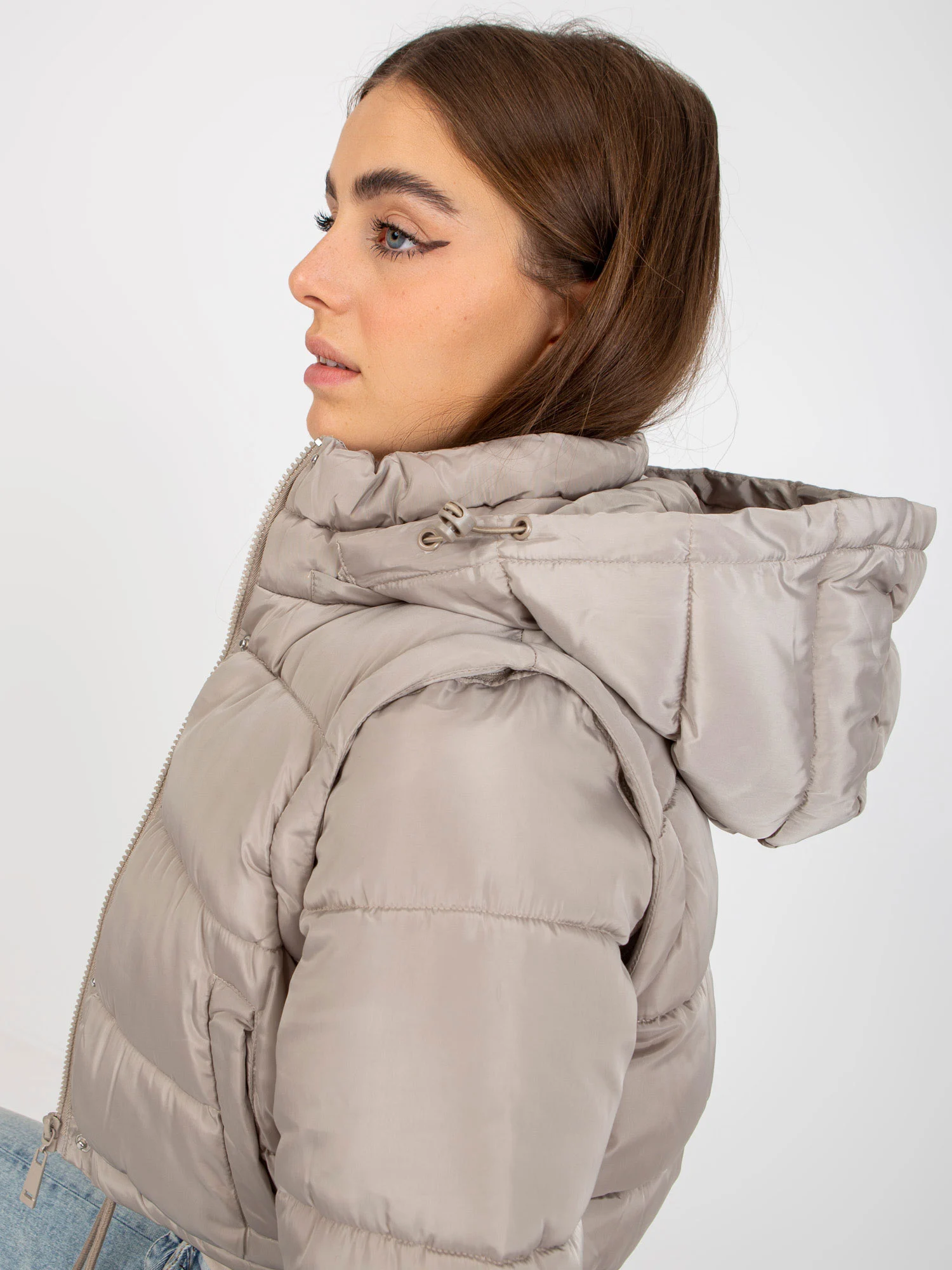 Jacheta Dama Maneca lunga, Guler inalt, Honey Winter, Bej Casual Marimi Mari - imagine 6