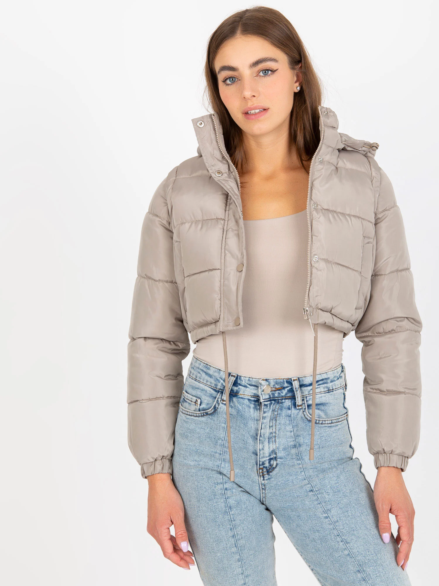 Jacheta Dama Maneca lunga, Guler inalt, Honey Winter, Bej Casual Marimi Mari - imagine 7