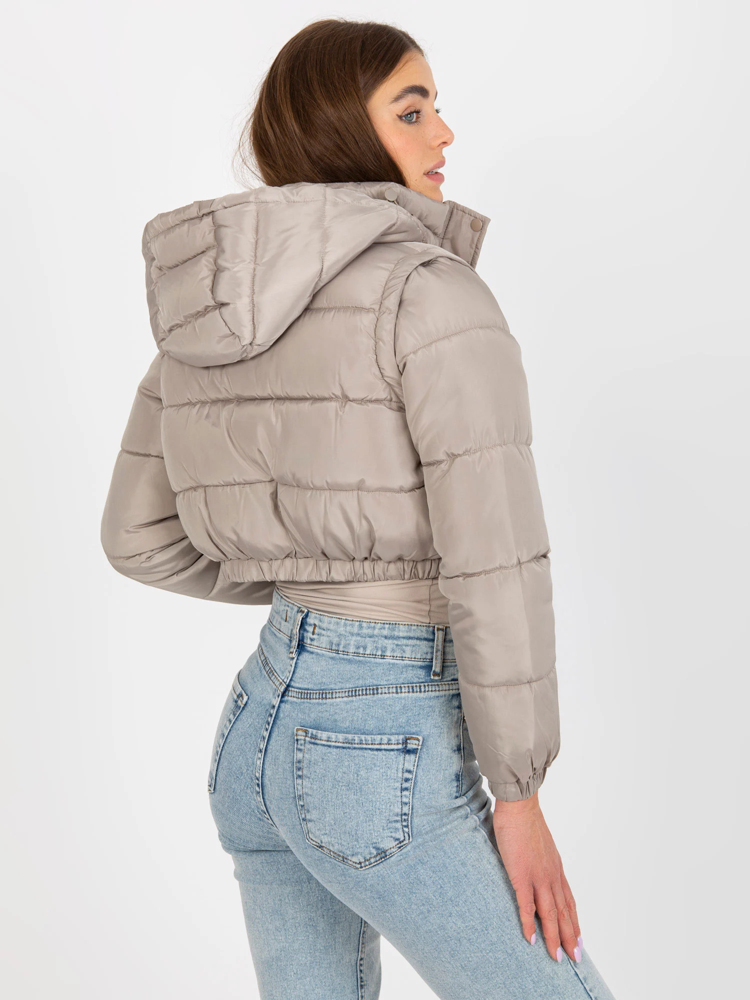 Jacheta Dama Maneca lunga, Guler inalt, Honey Winter, Bej Casual Marimi Mari - imagine 5