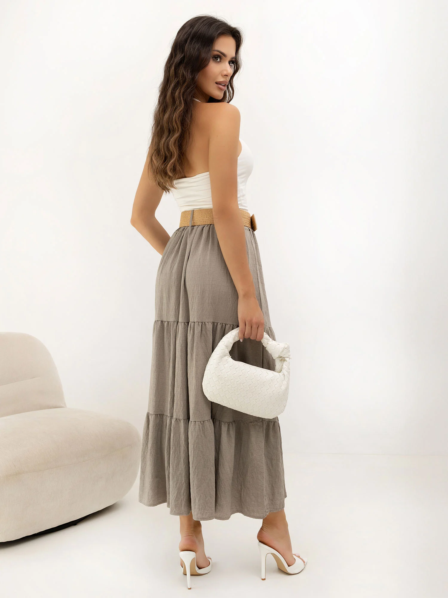 Fusta Dama Maxi, Boho, ITALY MODA, Bej - imagine 2
