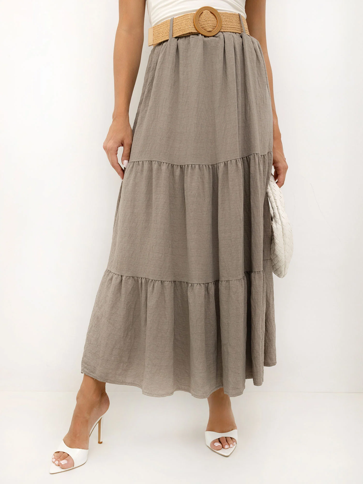 Fusta Dama Maxi, Boho, ITALY MODA, Bej - imagine 3