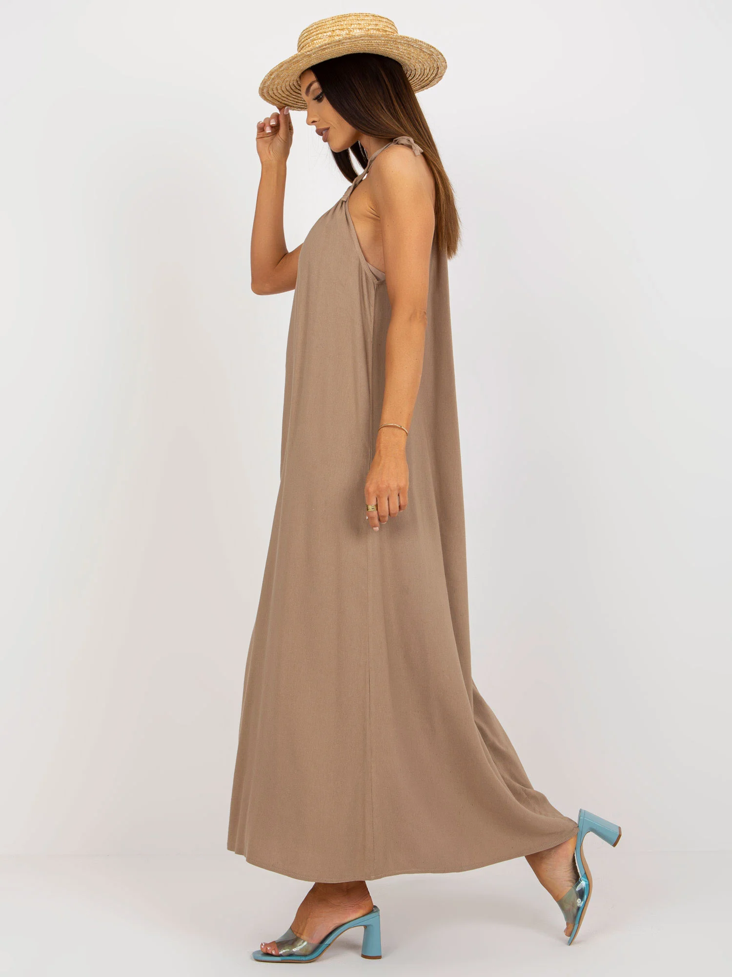 Rochie Dama Maxi, Oversize, Och Bella, Bej de Vara - Image 3