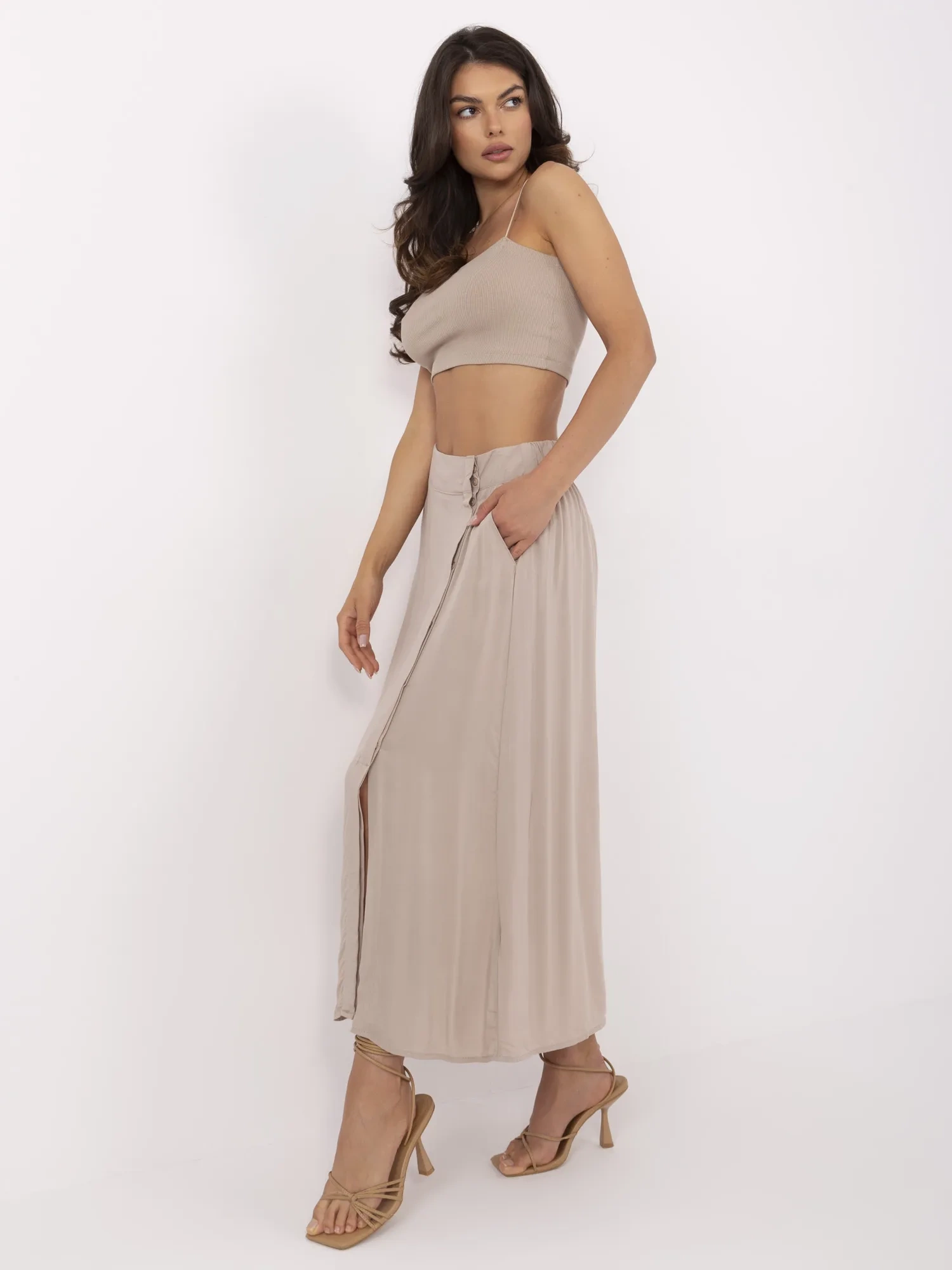 Fusta Dama Midi, Guler inalt, Fresh Made, Bej Eleganta Office - imagine 6