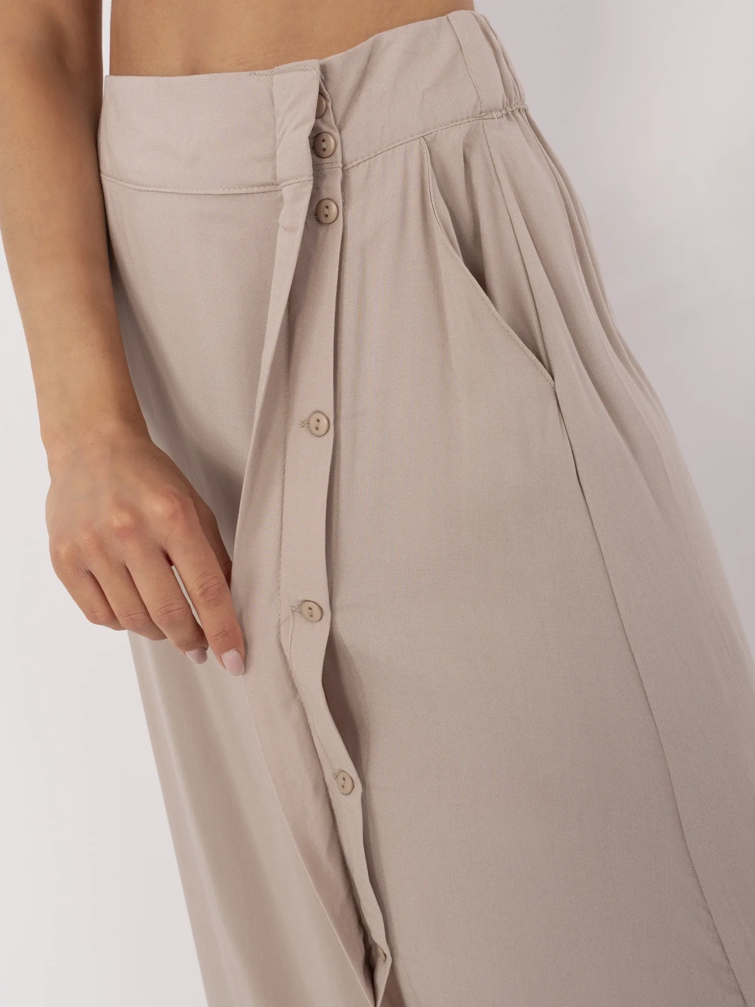Fusta Dama Midi, Guler inalt, Fresh Made, Bej Eleganta Office - imagine 2