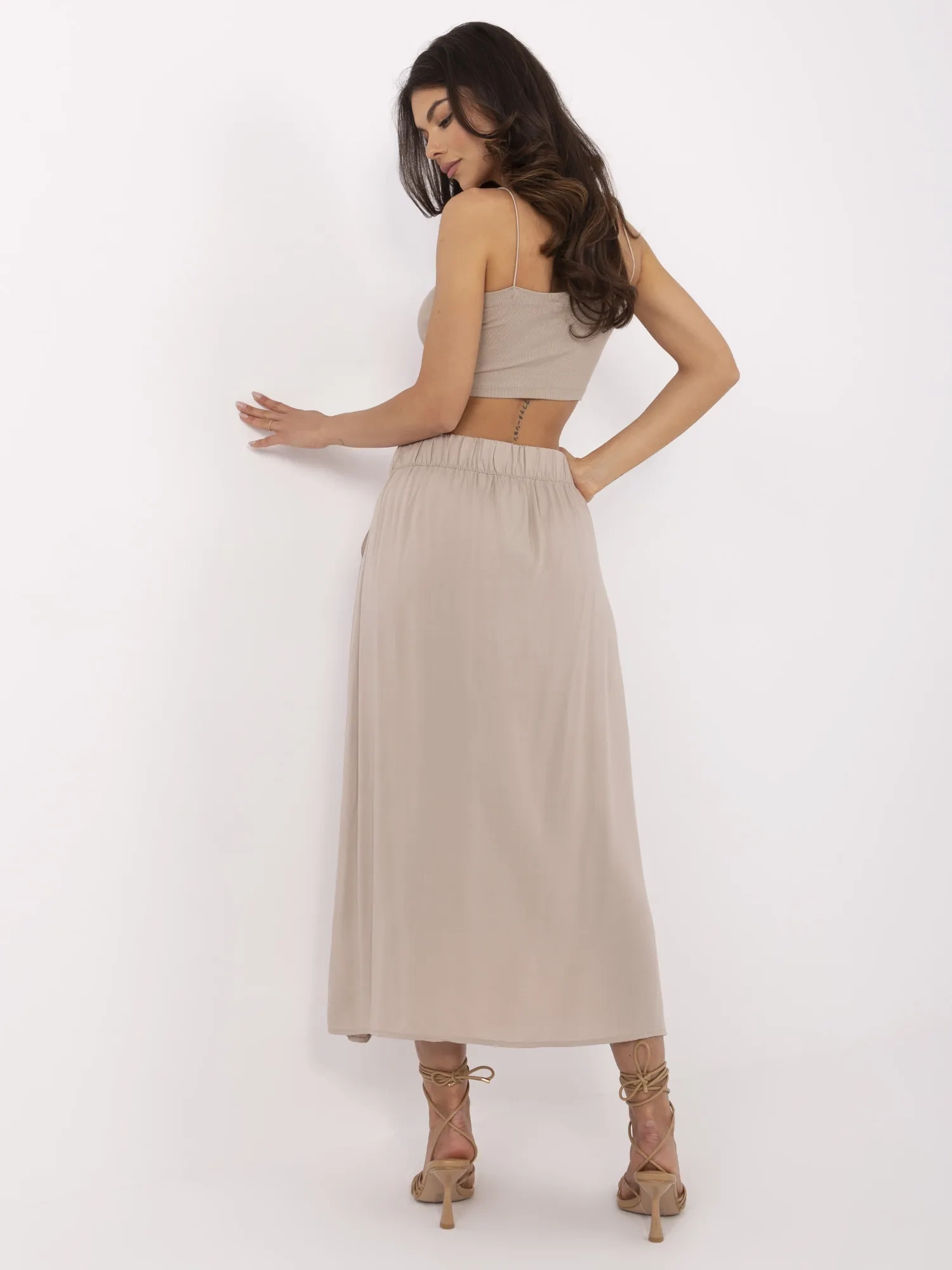 Fusta Dama Midi, Guler inalt, Fresh Made, Bej Eleganta Office - imagine 3