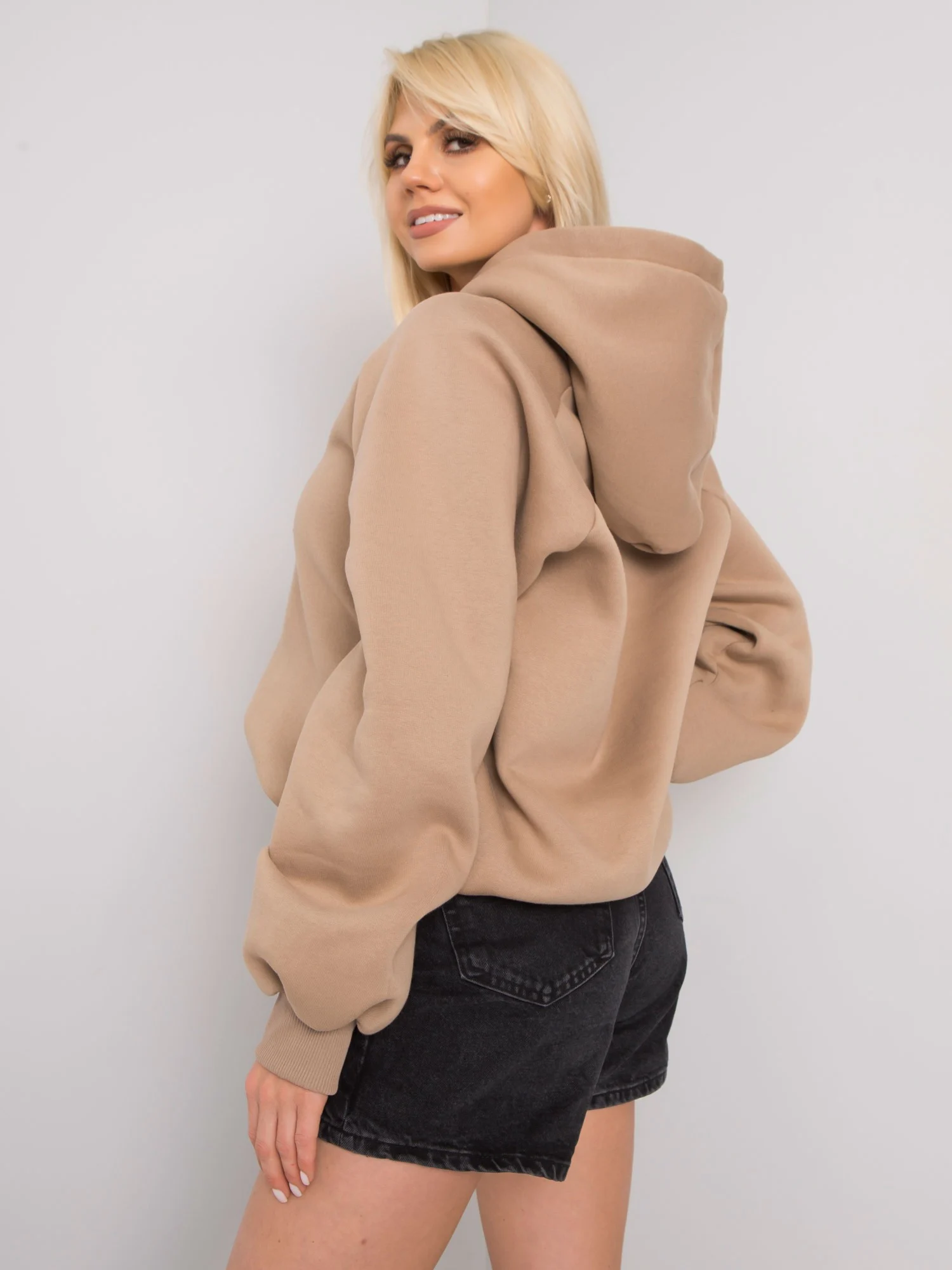 Hanorac Dama Maneca lunga, Imprimat, ex moda, Bej Casual - imagine 4