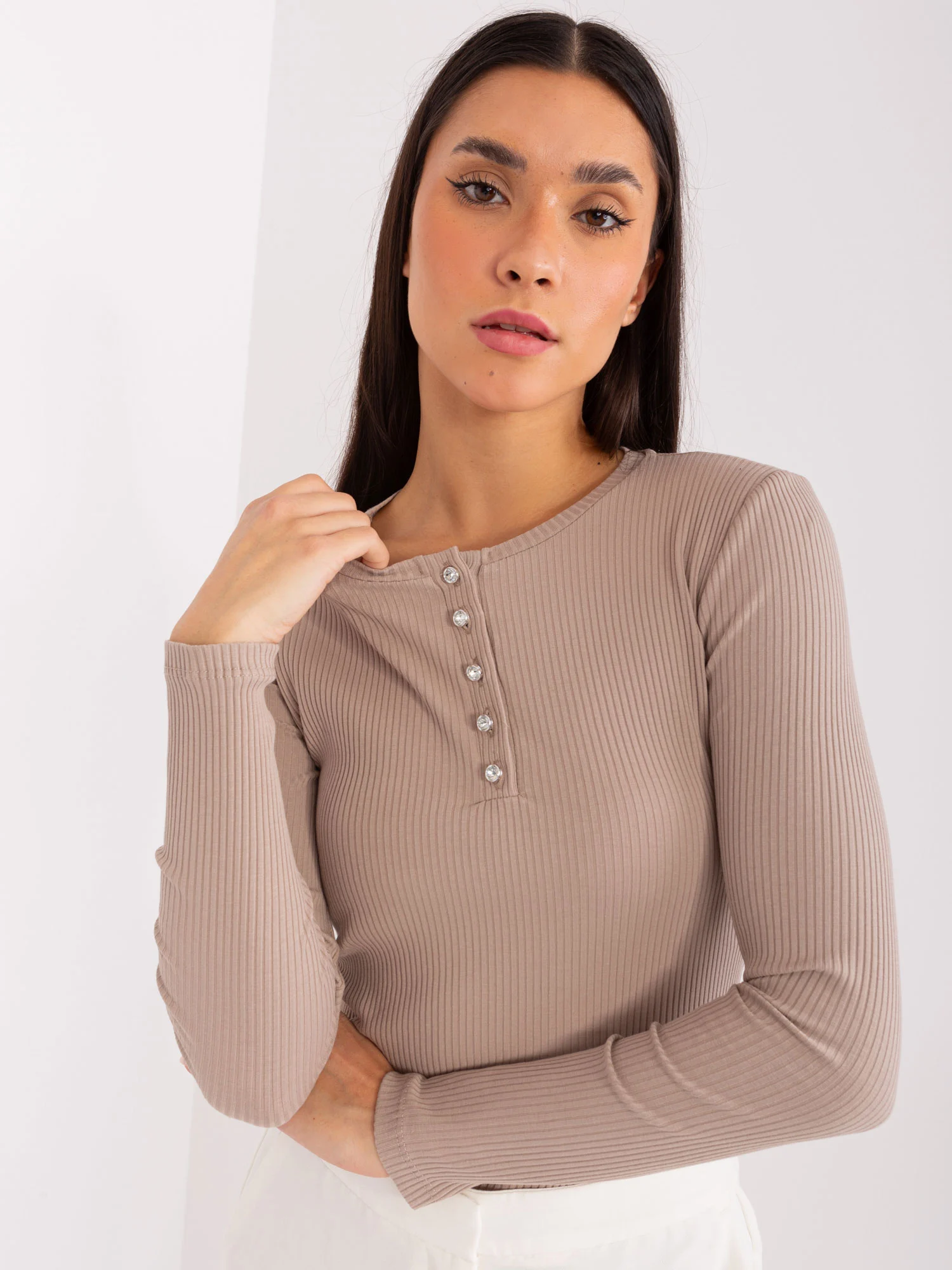 Bluza Dama Maneca lunga, Dungi, BASIC FEEL GOOD, Bej Casual - imagine 2
