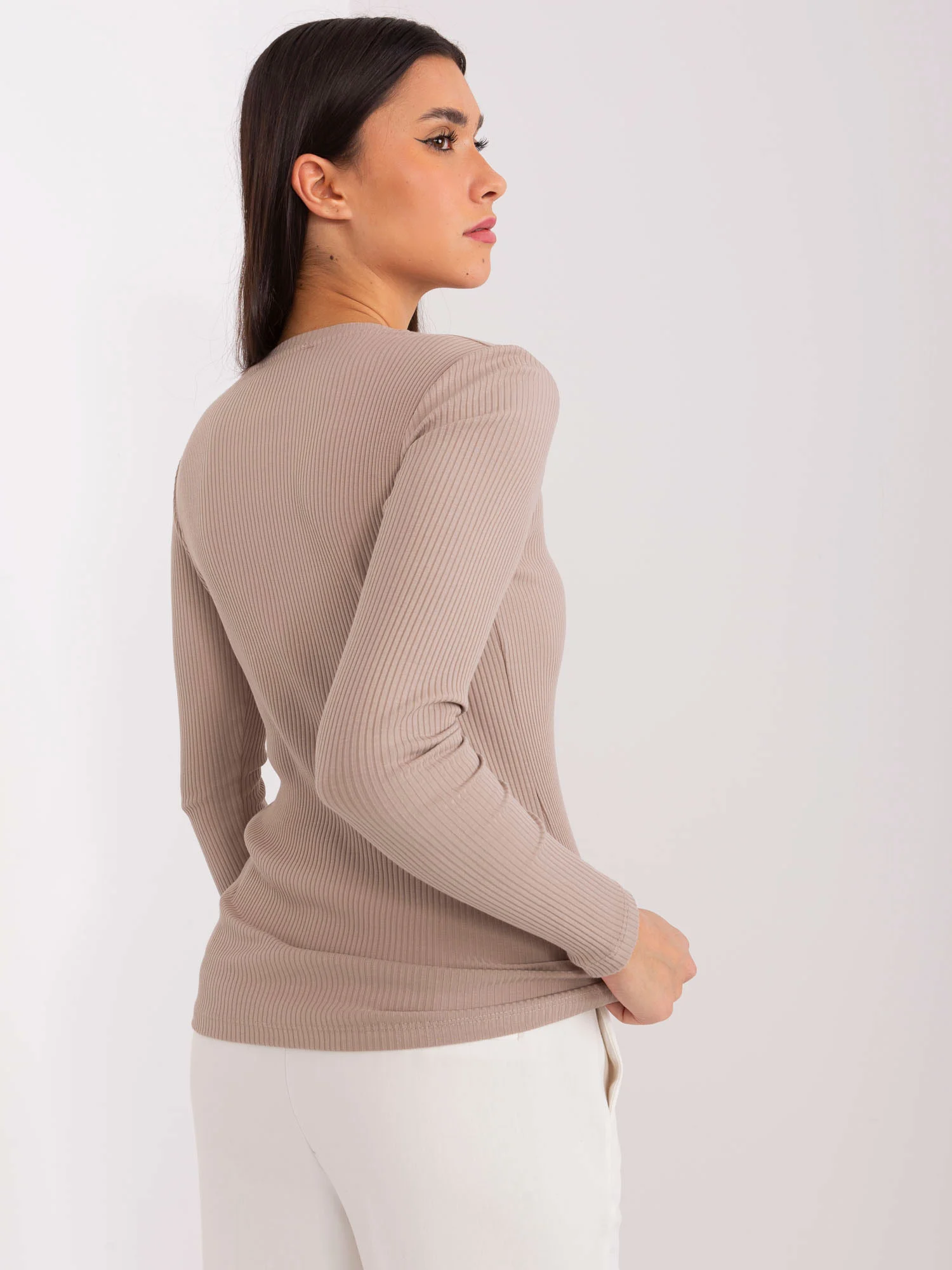 Bluza Dama Maneca lunga, Dungi, BASIC FEEL GOOD, Bej Casual - imagine 4