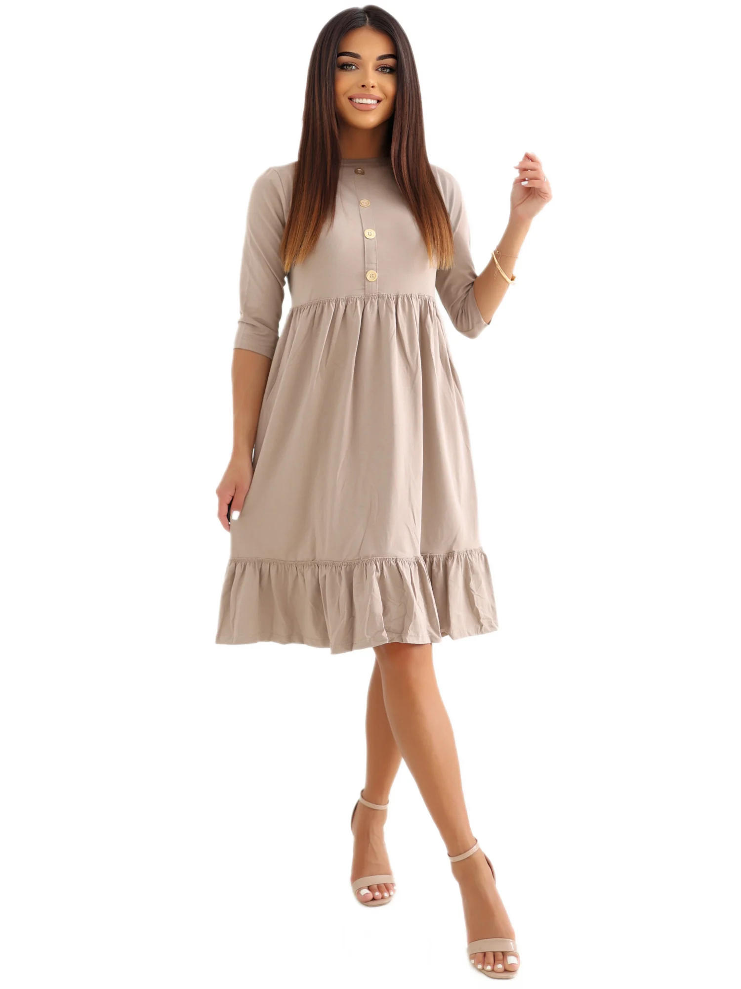 Rochie Dama Mini, Rochie dreapta, RUE PARIS, Bej Eleganta Office - imagine 3
