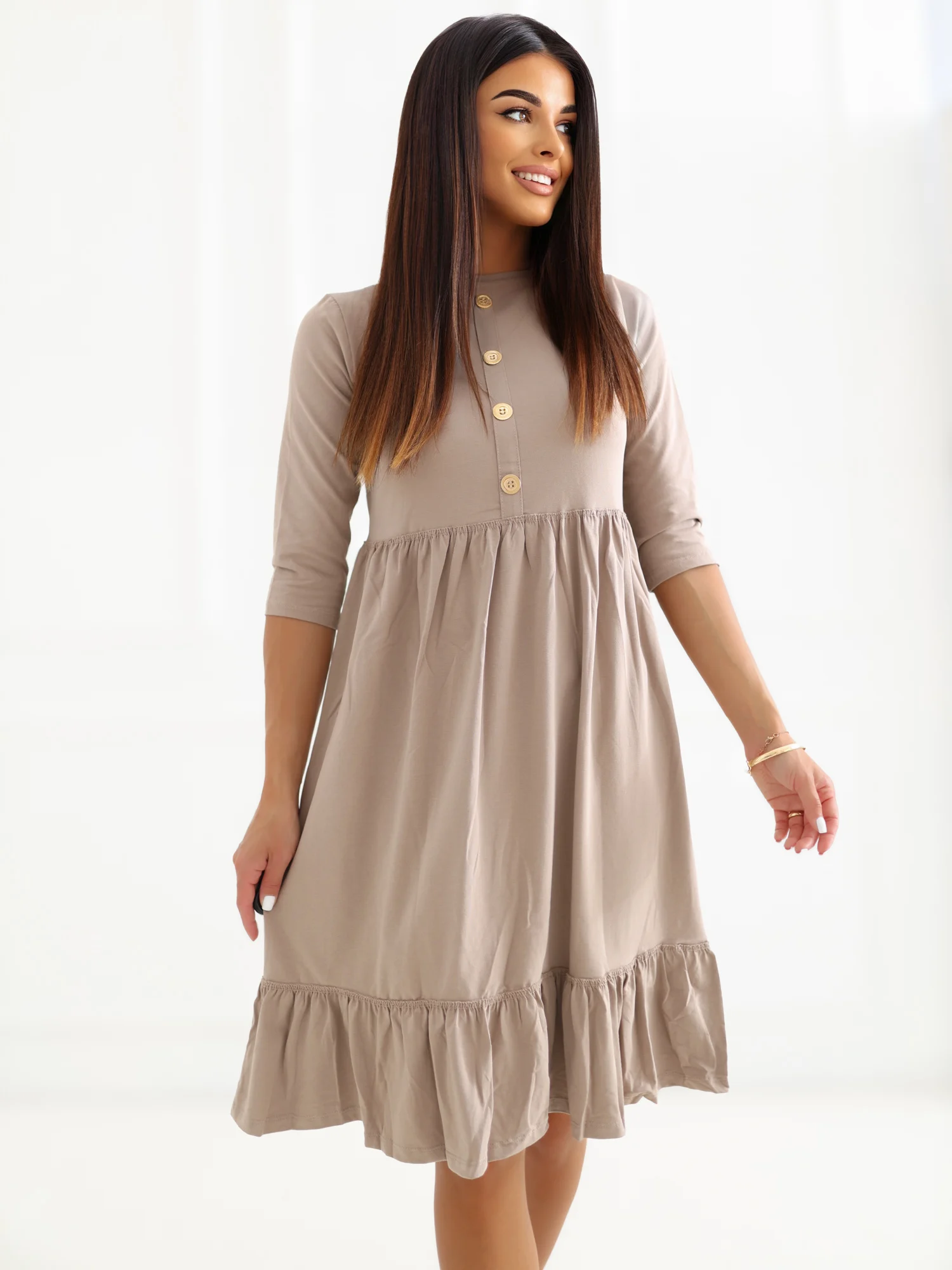 Rochie Dama Mini, Rochie dreapta, RUE PARIS, Bej Eleganta Office - imagine 7