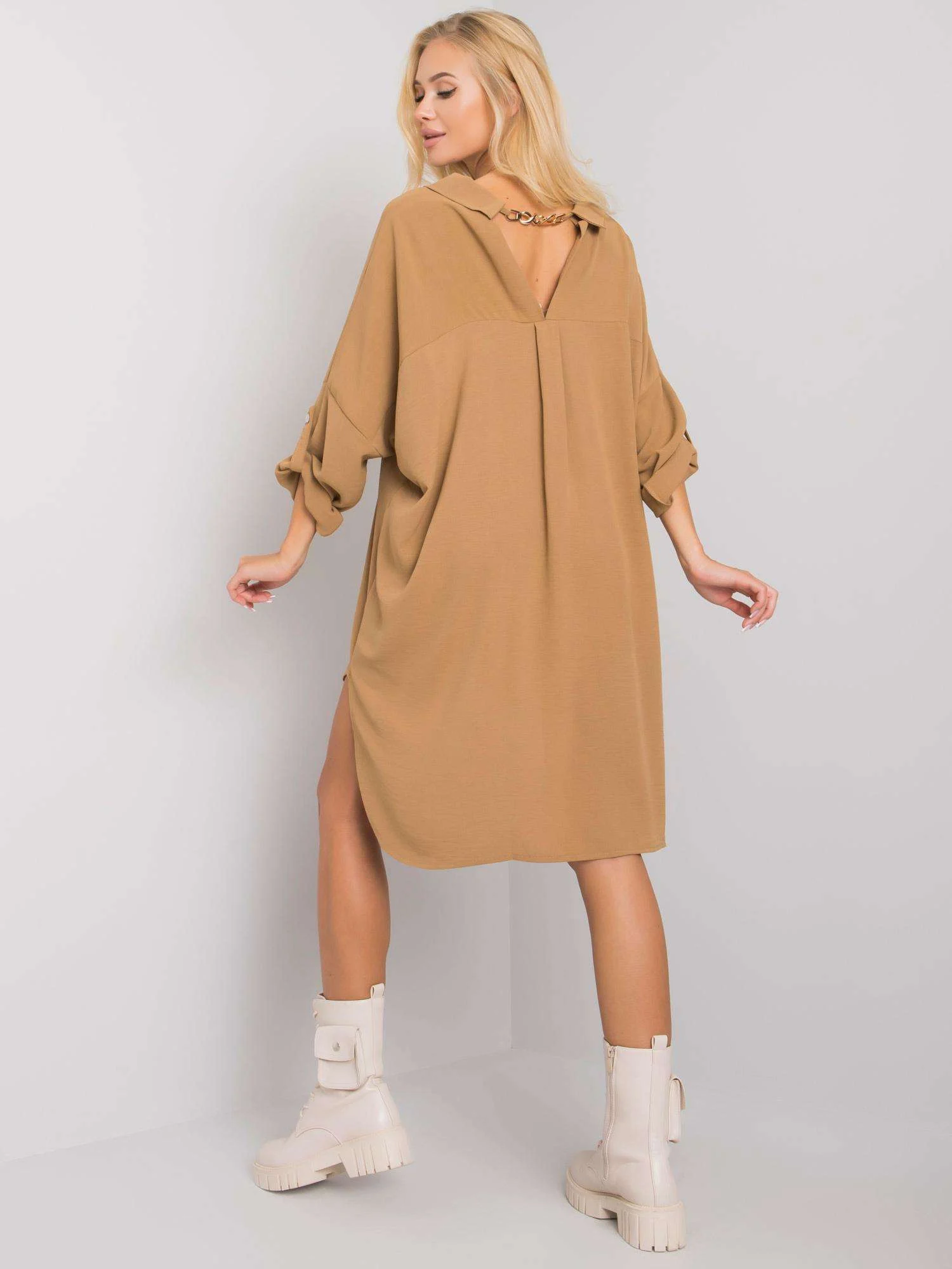 Rochie Dama Maxi, Oversize, ITALY MODA, Bej Casual - Image 4