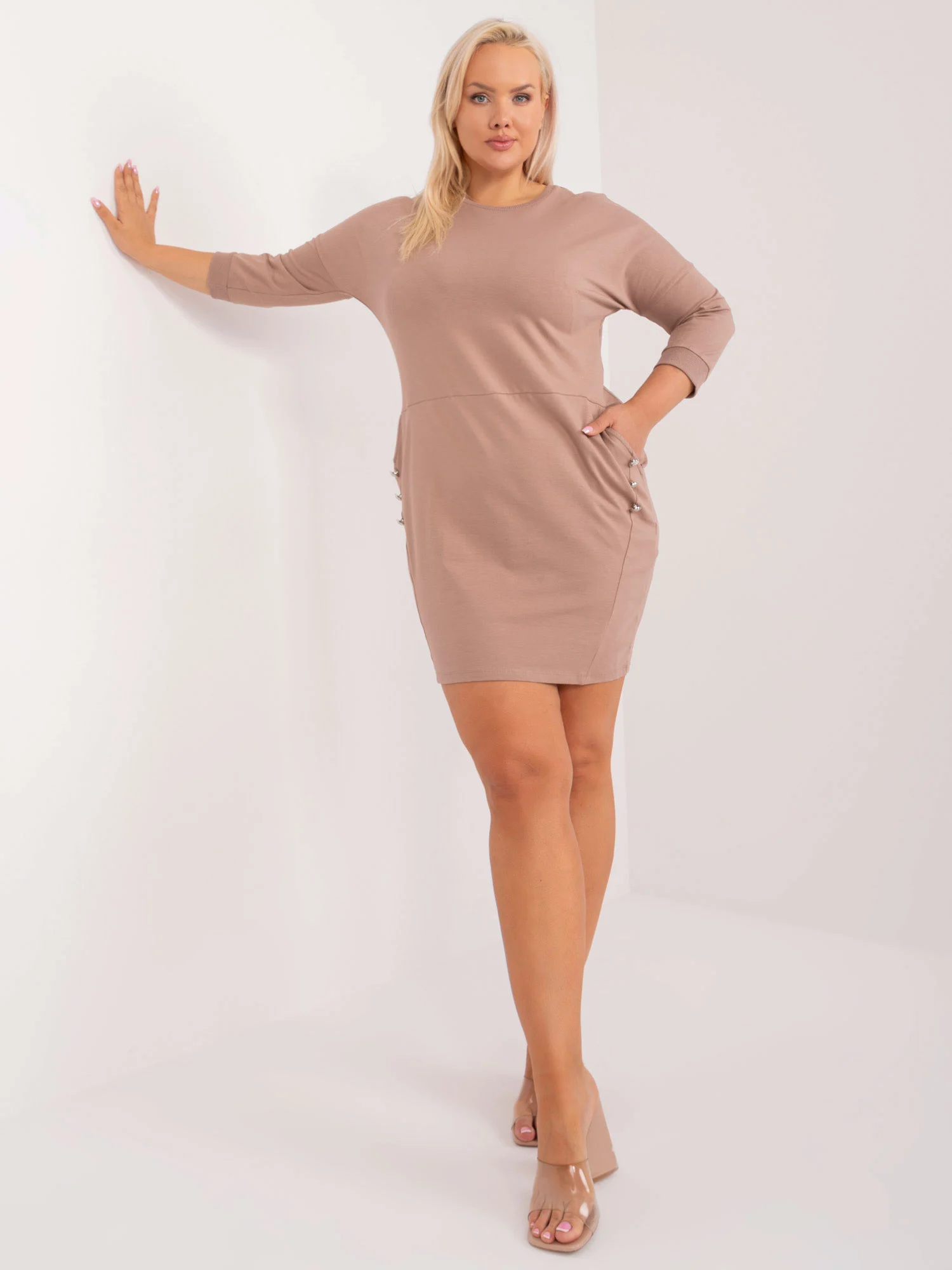 Rochie Dama Maneca 3/4, Rochie dreapta, RELEVANCE, Bej - Image 6