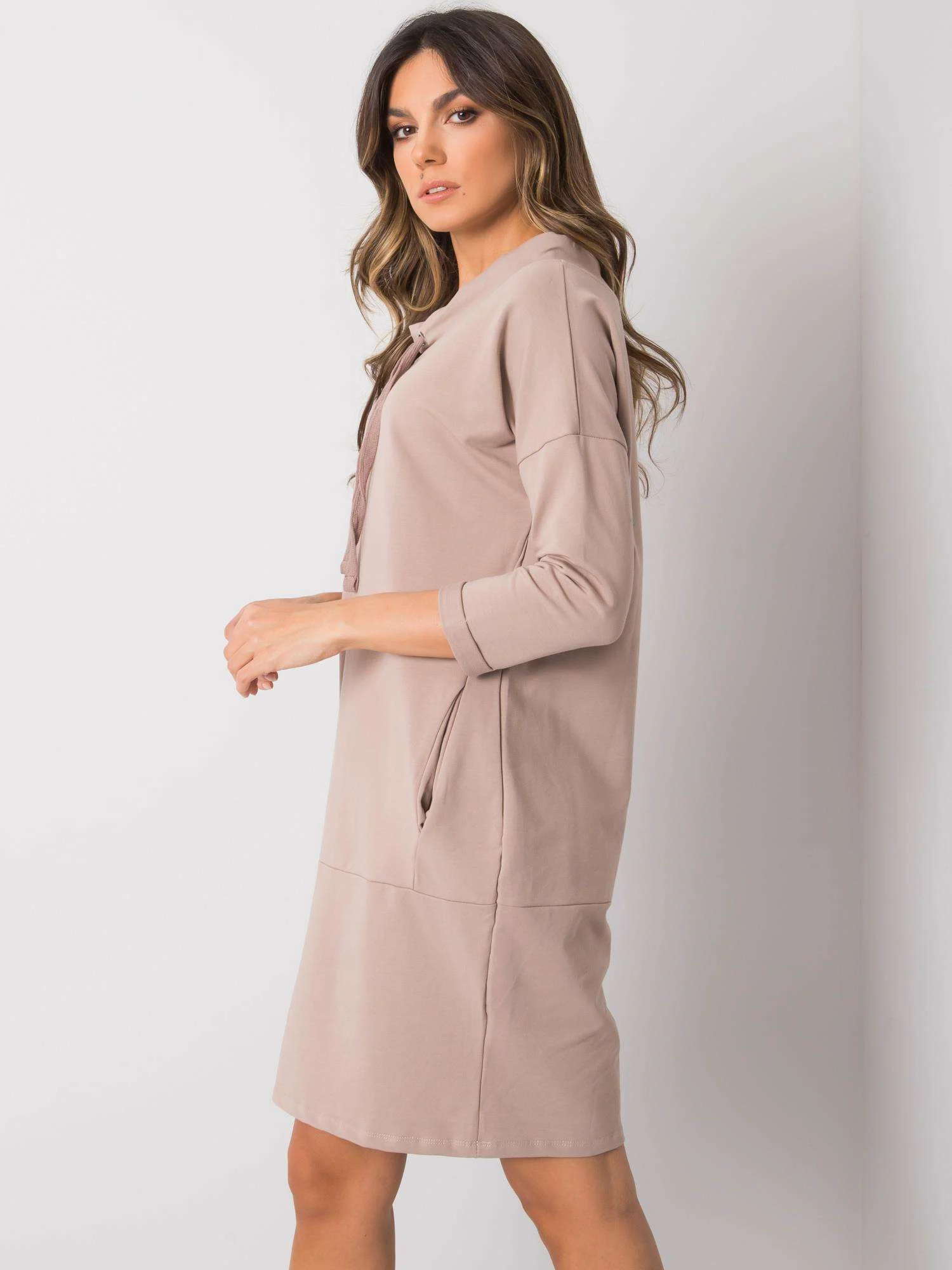 Rochie Dama Maneca 3/4, Rochie dreapta, RUE PARIS, Bej Casual - Image 3