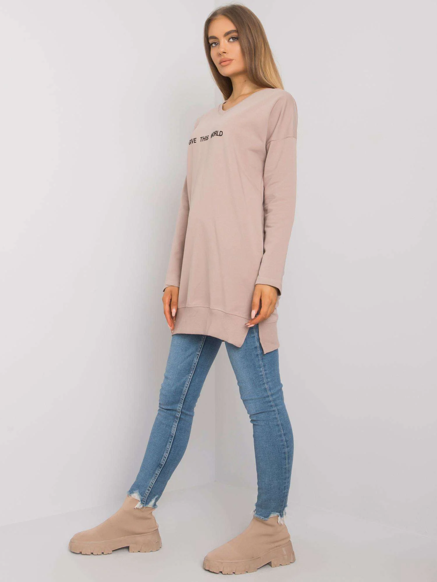 Tunica Dama Maneca lunga, Imprimat, RUE PARIS, Bej Model RV-TU-7201.43P - imagine 2
