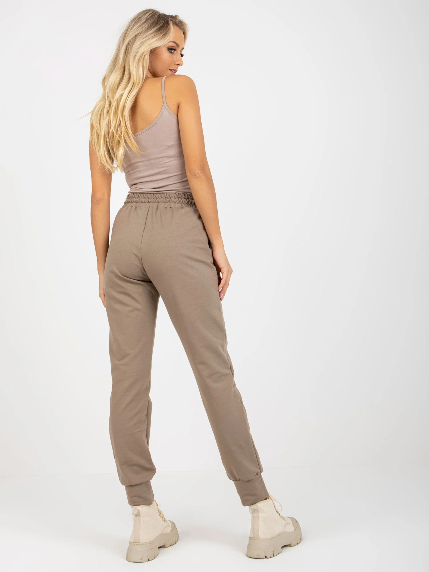 Pantaloni Dama Mansete elastice, Guler inalt, LAKERTA, Bej Casual - imagine 6
