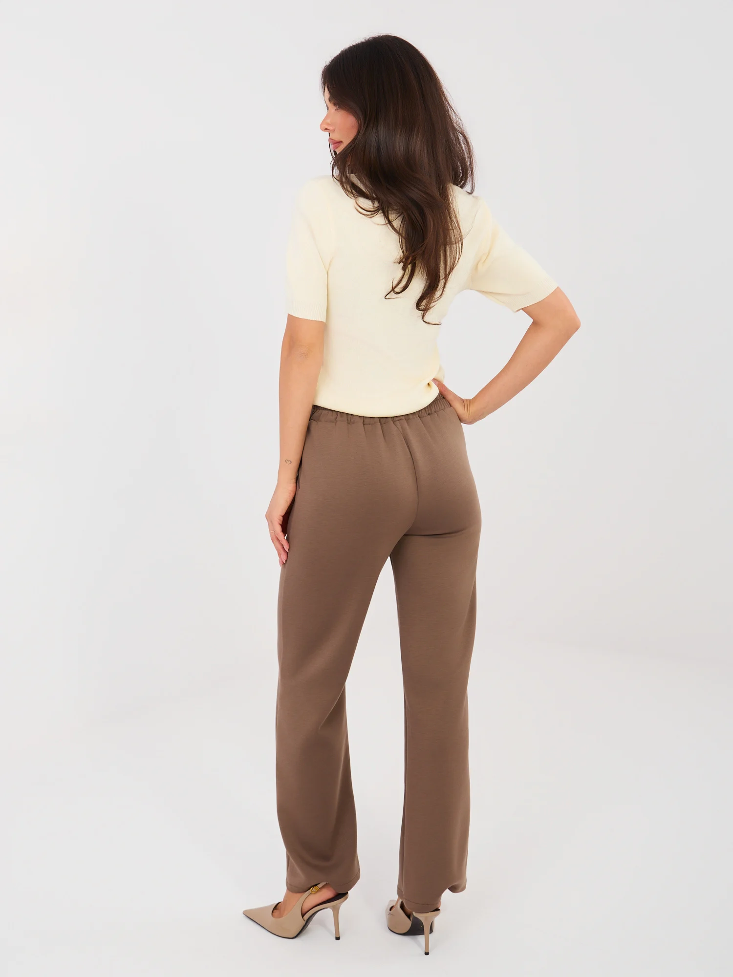 Pantaloni Dama Croiala dreapta, Guler inalt, RUE PARIS, Bej Eleganta Office - imagine 4