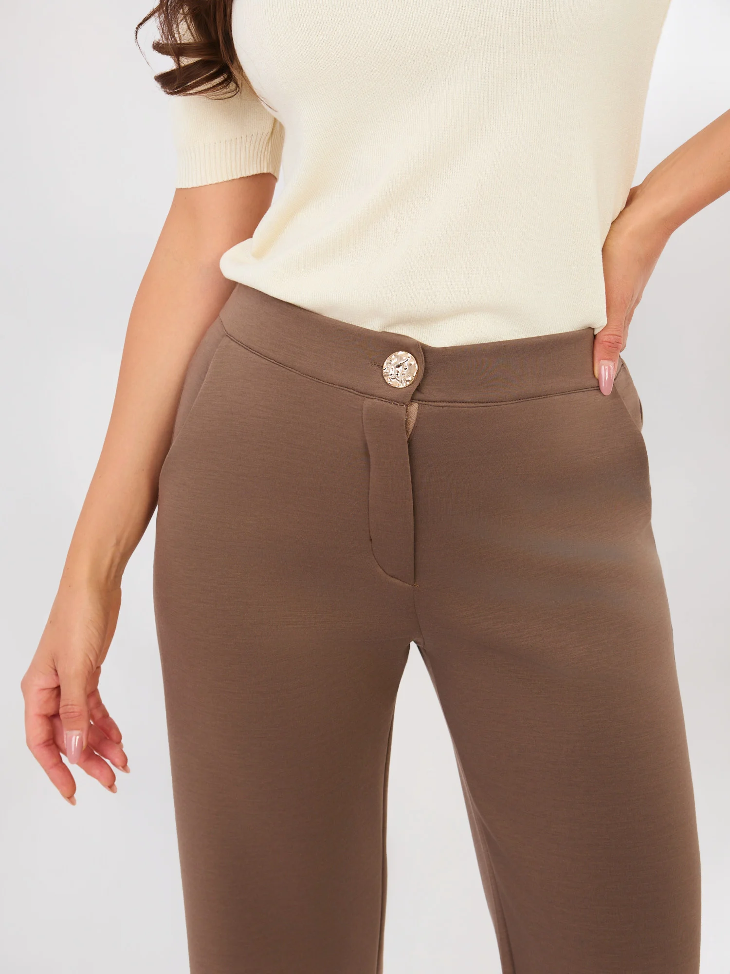 Pantaloni Dama Croiala dreapta, Guler inalt, RUE PARIS, Bej Eleganta Office - imagine 5