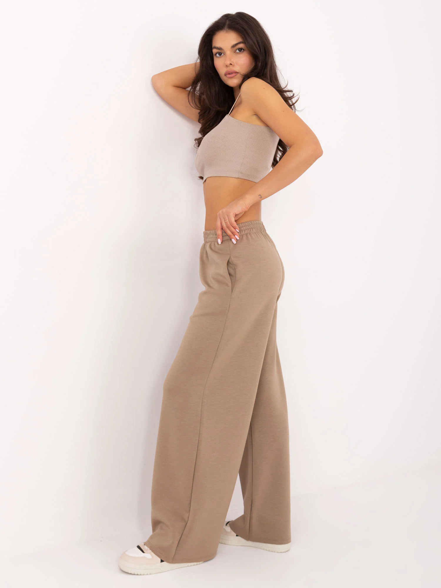 Pantaloni Dama Larga, Guler inalt, MODA ITALY, Bej Casual - imagine 2