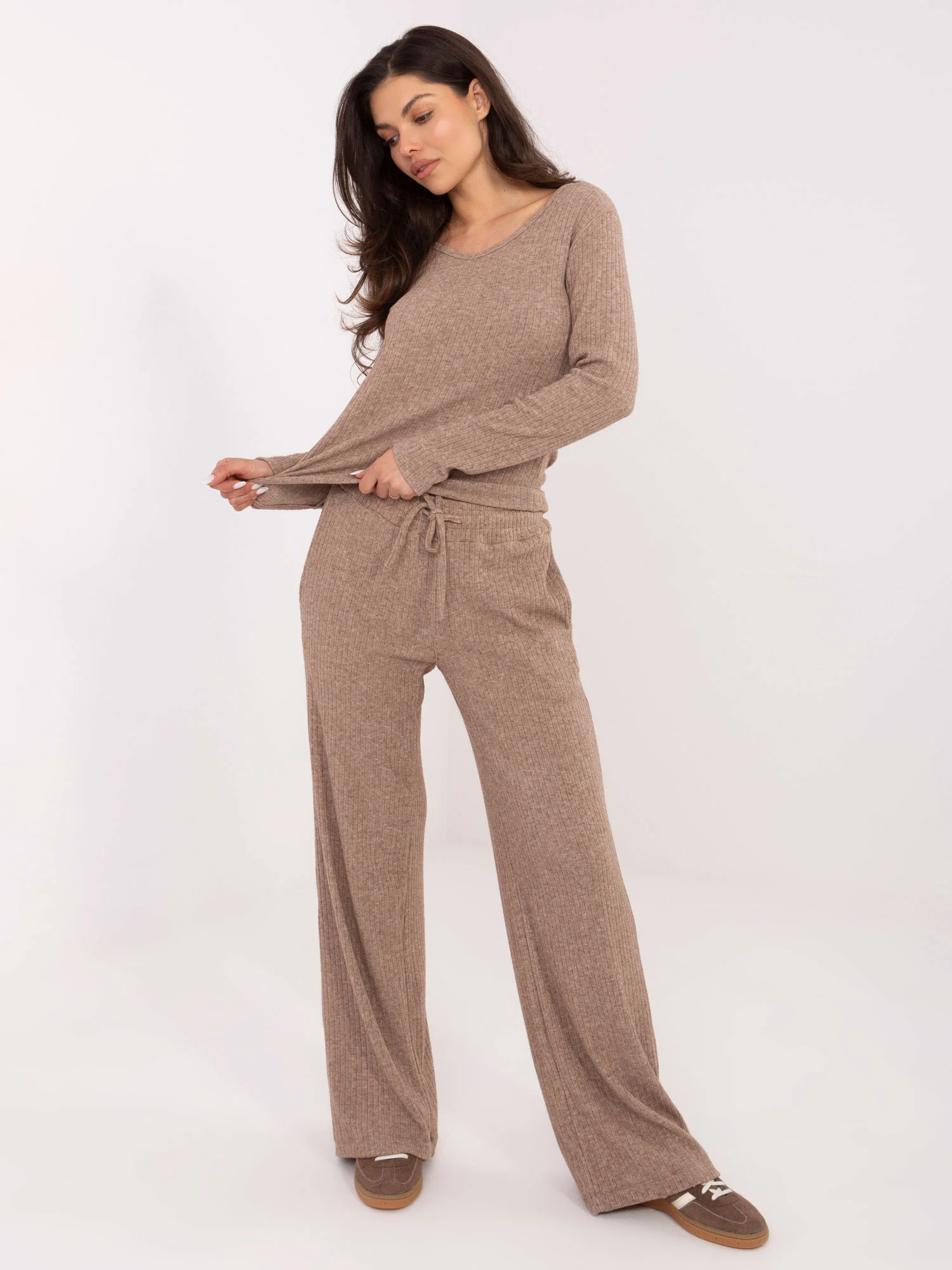 Pantaloni Dama Dungi, Larga, WESTEENE, Bej Casual - imagine 4