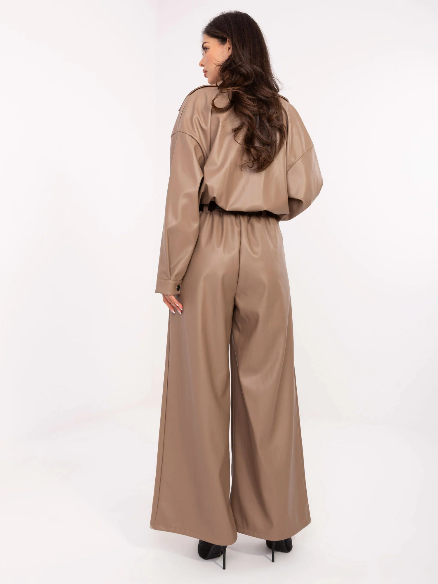 Pantaloni Dama Lunga, Larga, RUE PARIS, Bej Eleganta Office - imagine 4
