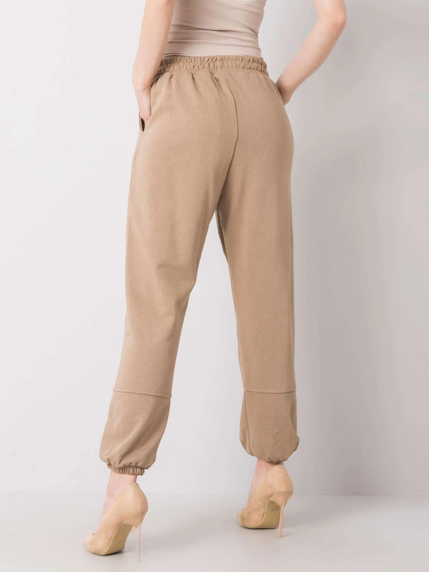 Pantaloni Trening Dama Lunga, Sport, ex moda, Bej Casual - imagine 2