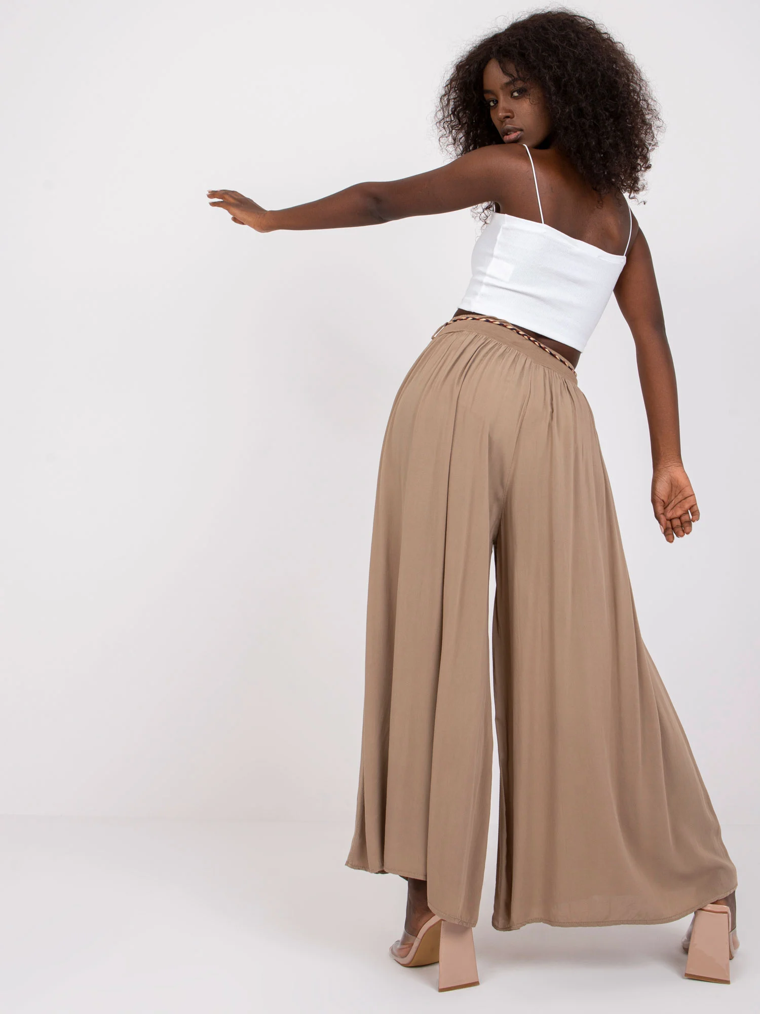 Pantaloni Dama Lunga, Boho, Och Bella, Bej Casual - imagine 5