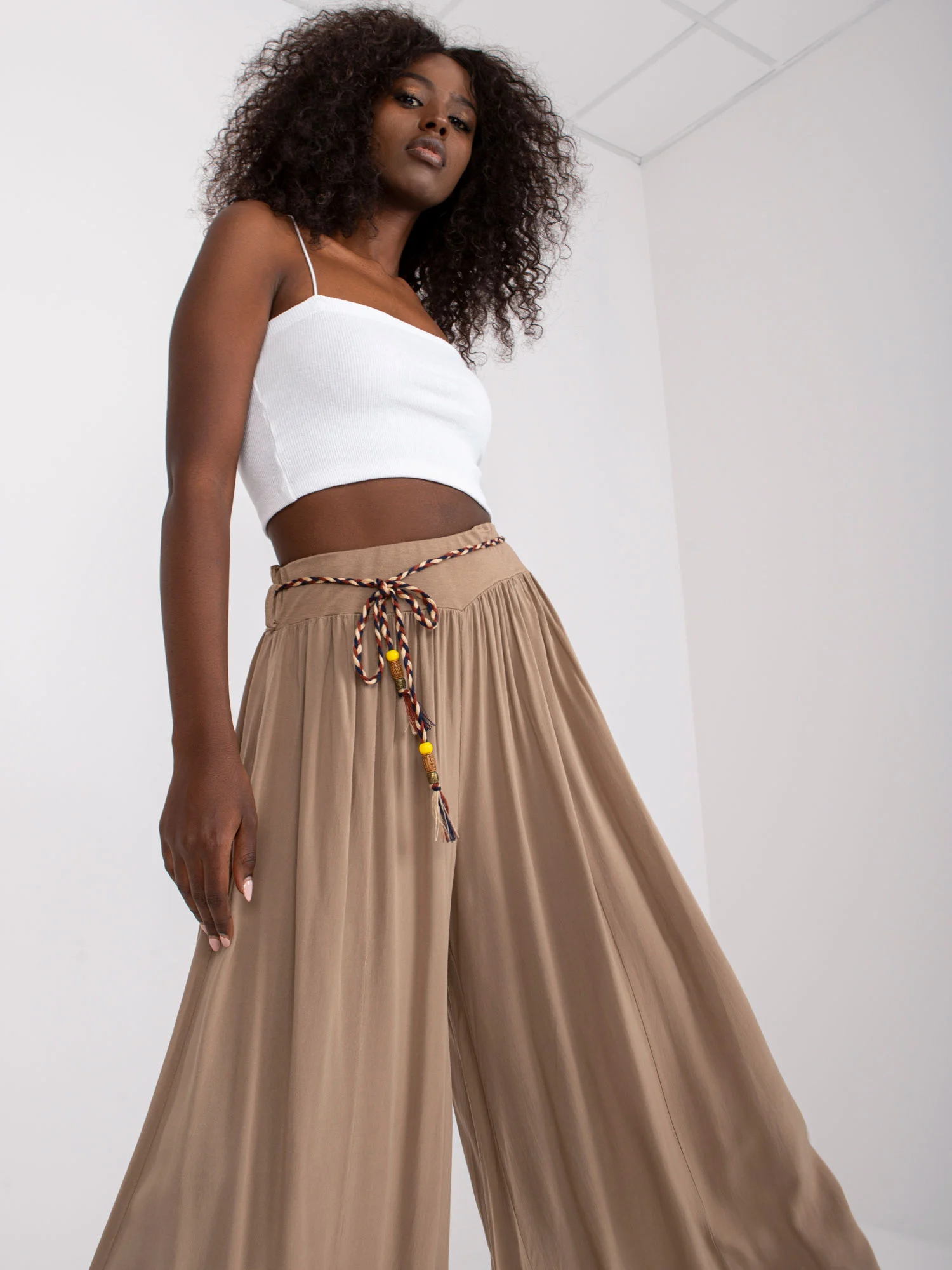 Pantaloni Dama Lunga, Boho, Och Bella, Bej Casual - imagine 2
