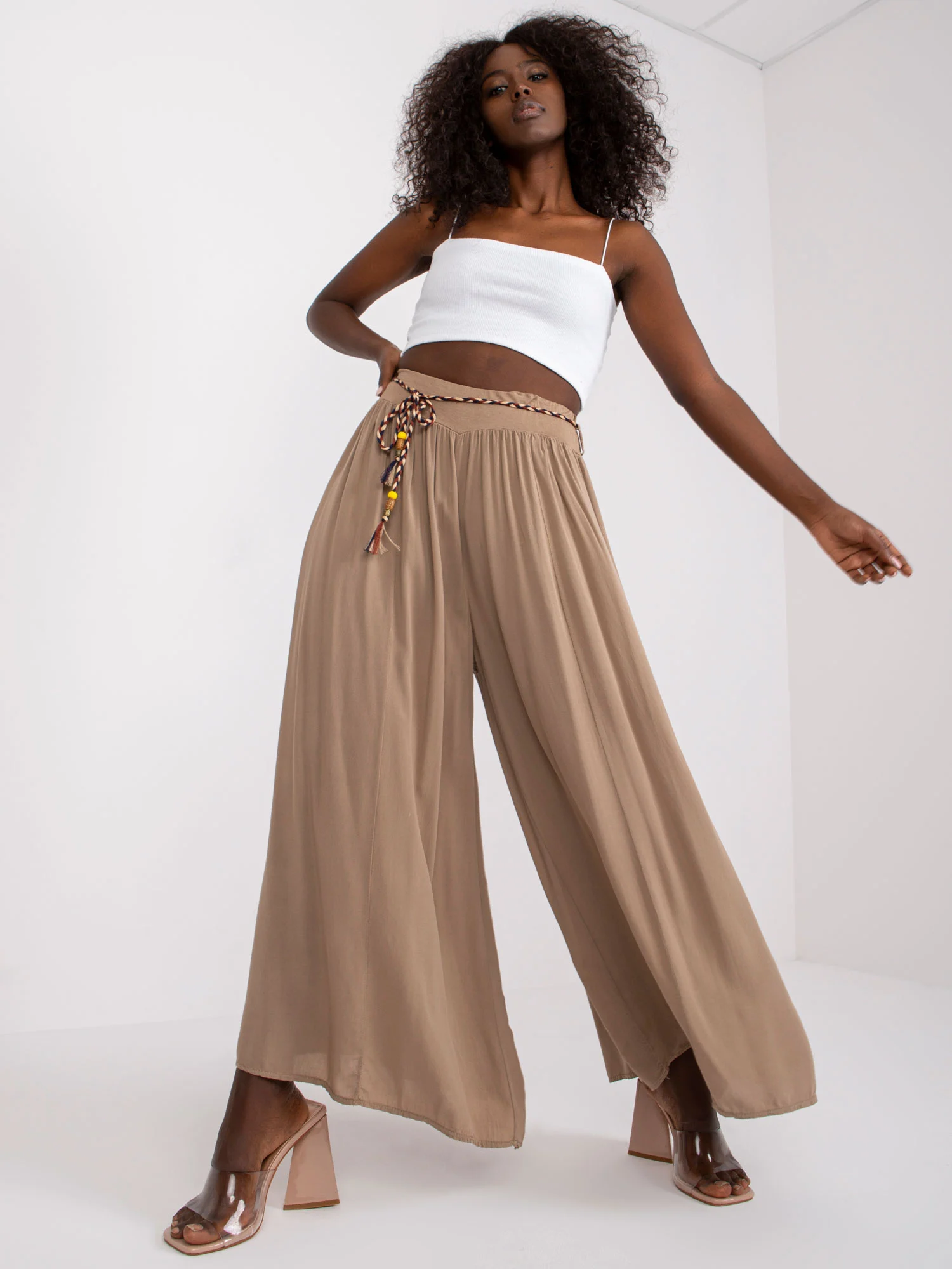 Pantaloni Dama Lunga, Boho, Och Bella, Bej Casual - imagine 3