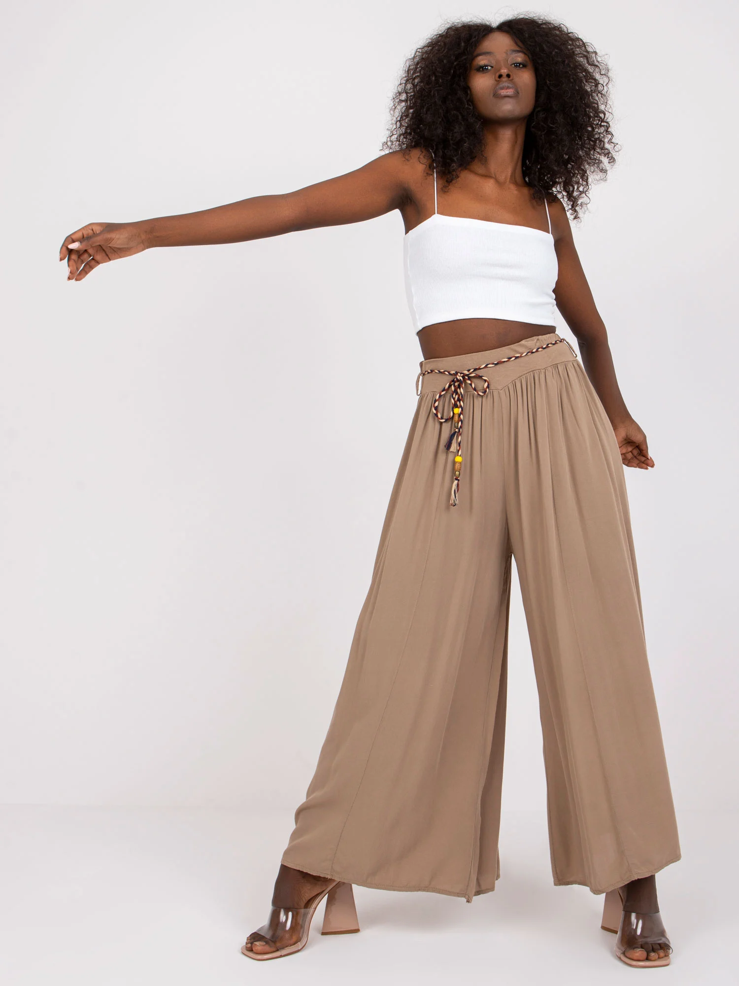 Pantaloni Dama Lunga, Boho, Och Bella, Bej Casual - imagine 7