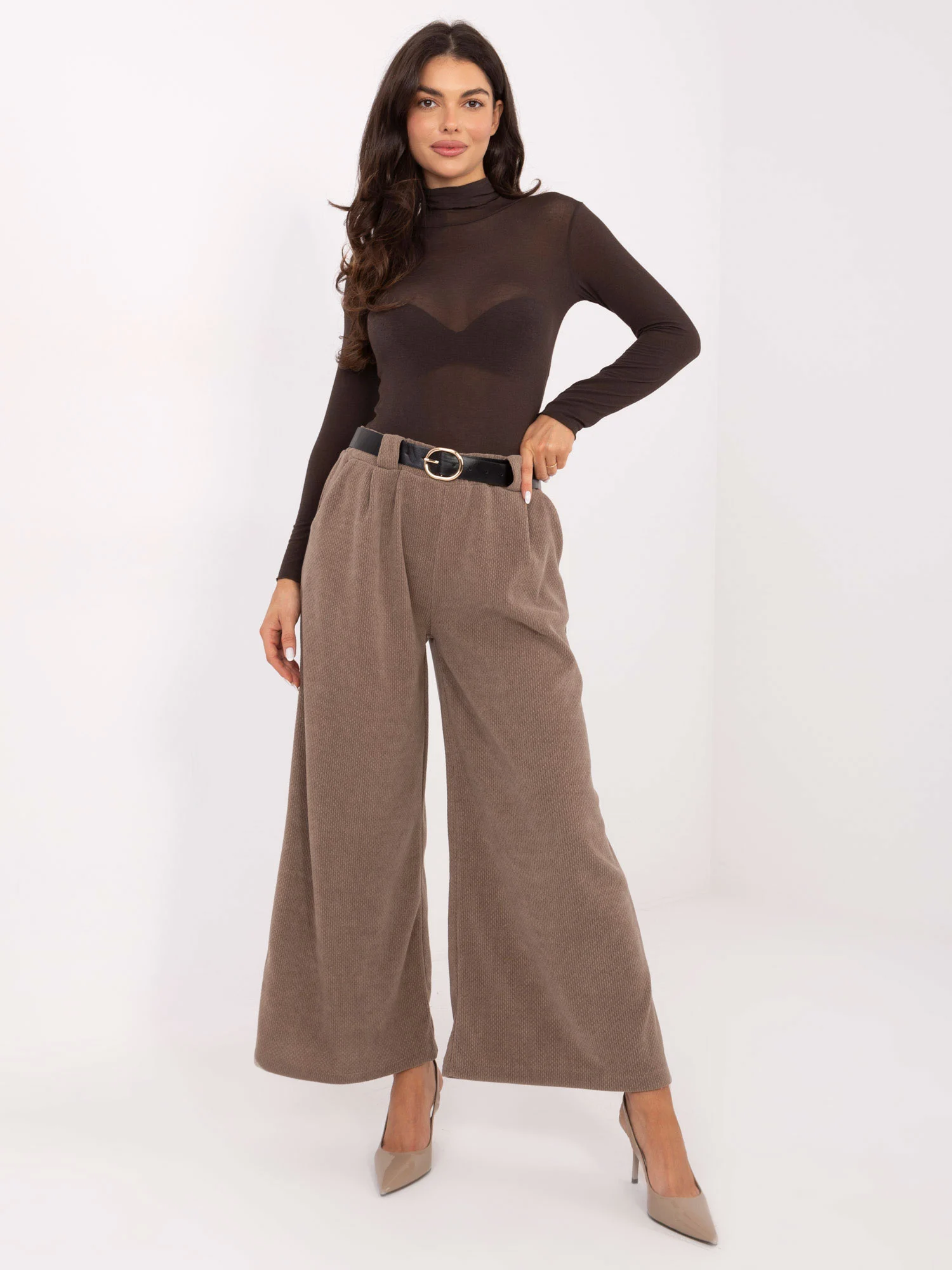 Pantaloni Dama Elegant, Guler inalt, RUE PARIS, Bej Eleganta Office - imagine 3