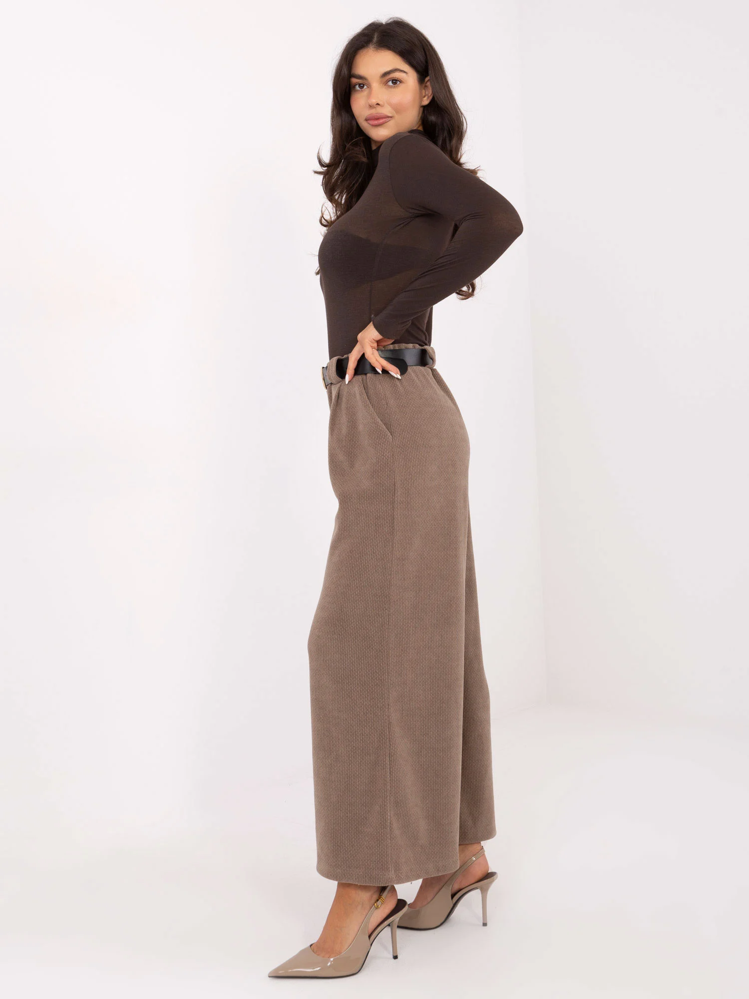 Pantaloni Dama Elegant, Guler inalt, RUE PARIS, Bej Eleganta Office - imagine 4