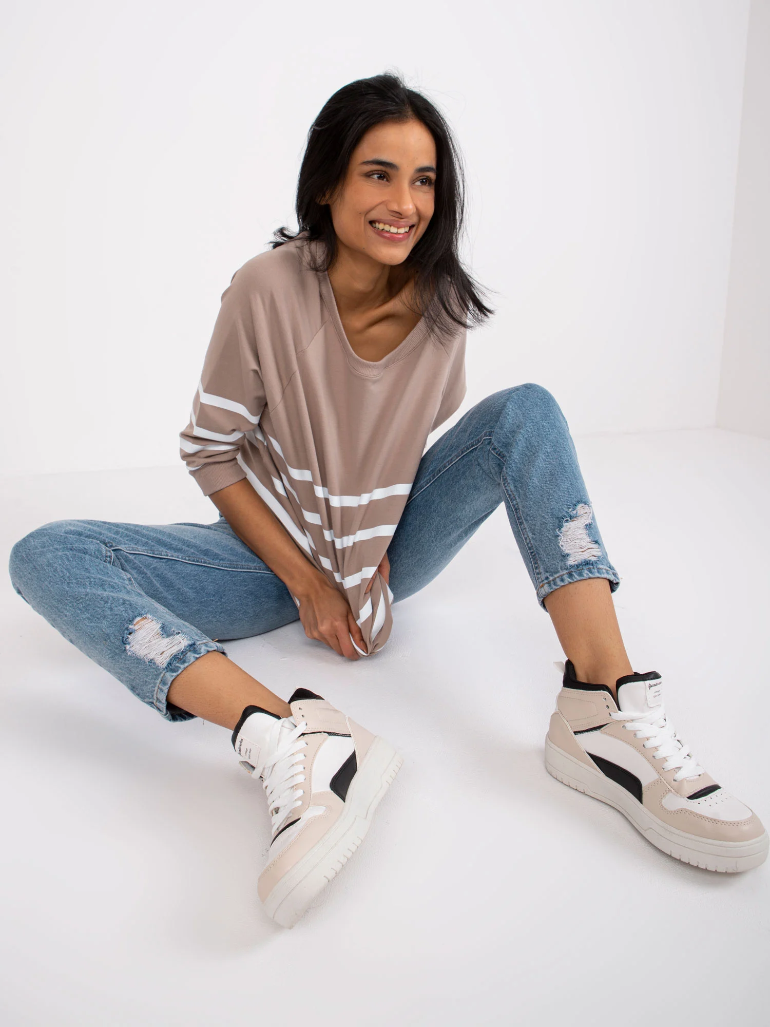 Bluza Dama Maneca 3/4, Dungi, RUE PARIS, Bej Eleganta Office - imagine 5