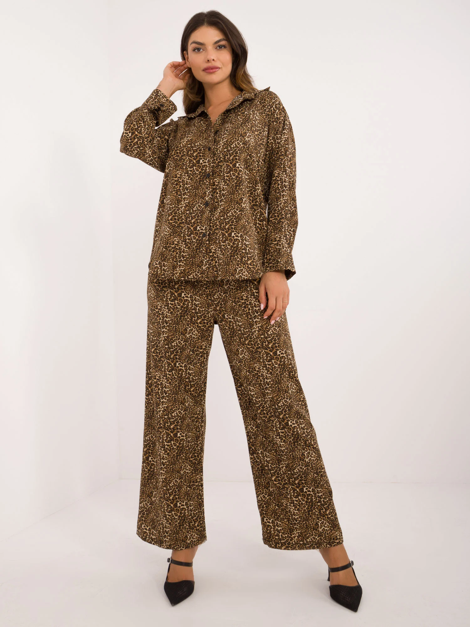 Compleu Dama Maneca lunga, Animal print, ITALY MODA, Bej - imagine 6