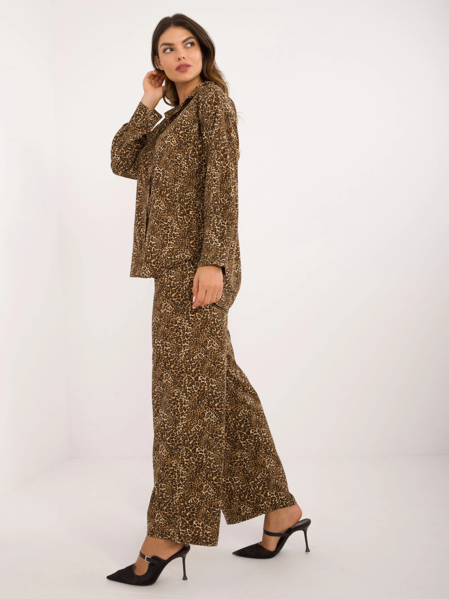Compleu Dama Maneca lunga, Animal print, ITALY MODA, Bej - imagine 3