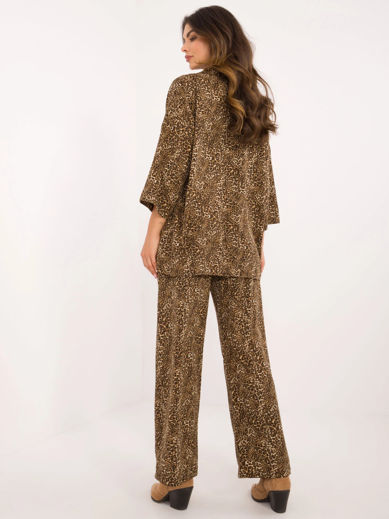 Compleu Dama Maneca 3/4, Animal print, ITALY MODA, Bej Casual - imagine 2