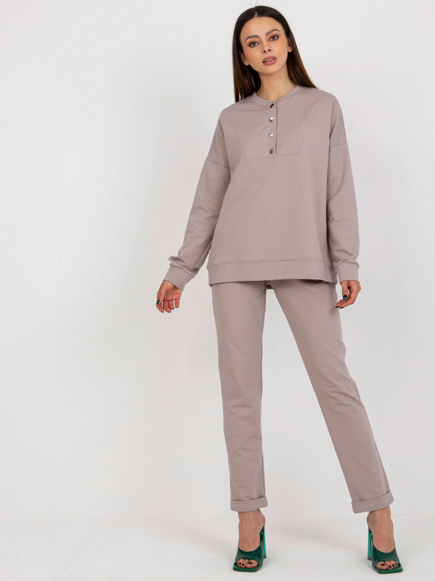 Compleu Dama Maneca lunga, Dreapta, LAKERTA, Bej Eleganta Office - imagine 3