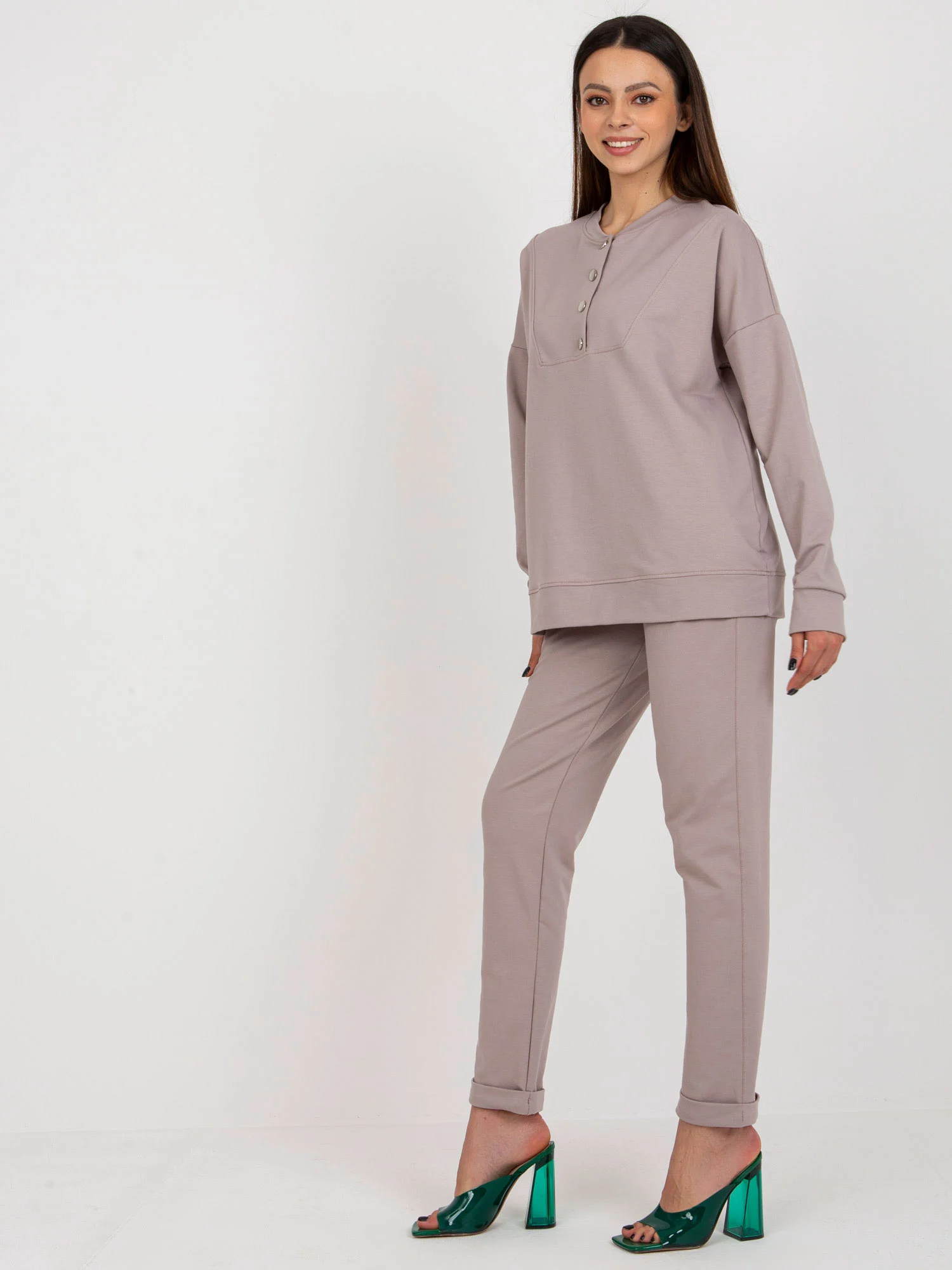 Compleu Dama Maneca lunga, Dreapta, LAKERTA, Bej Eleganta Office - imagine 5