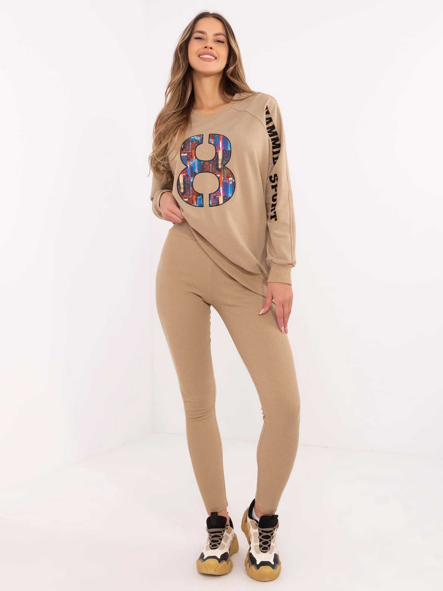 Compleu Dama Maneca lunga, Conica, My Red Lips, Bej Casual - Image 4