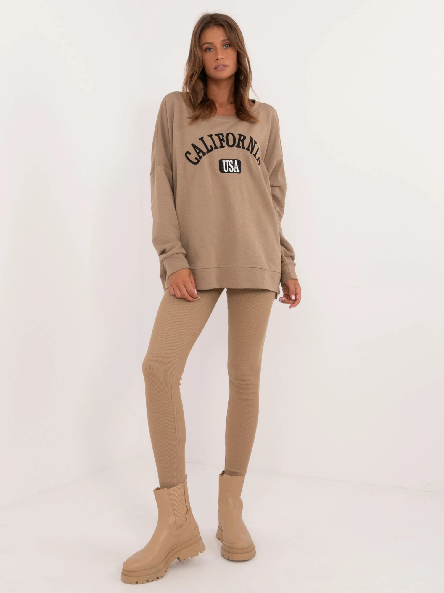 Compleu Dama Maneca lunga, Dungi, My Red Lips, Bej Casual - imagine 4